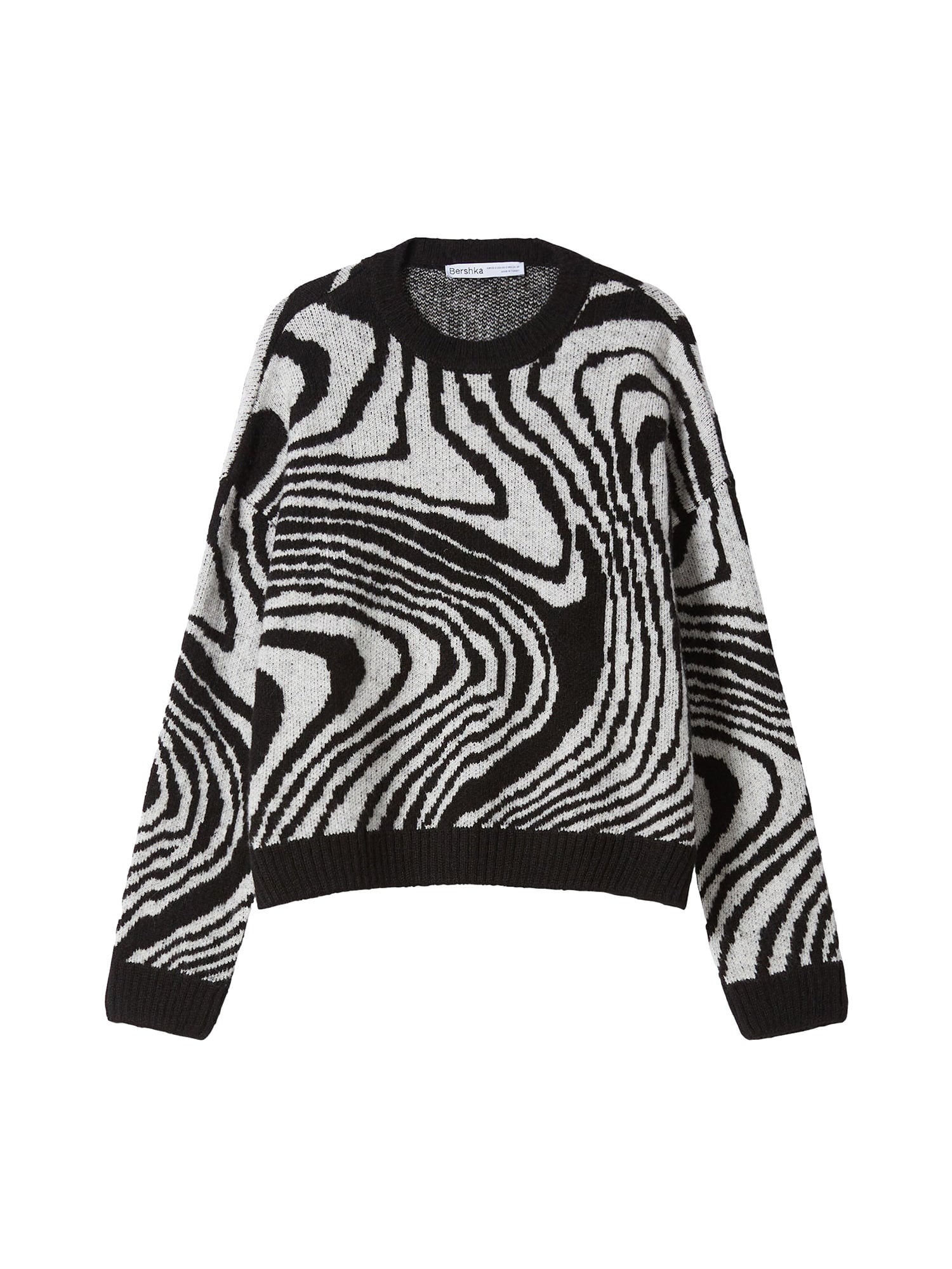 Bershka Pulover  črna / bela