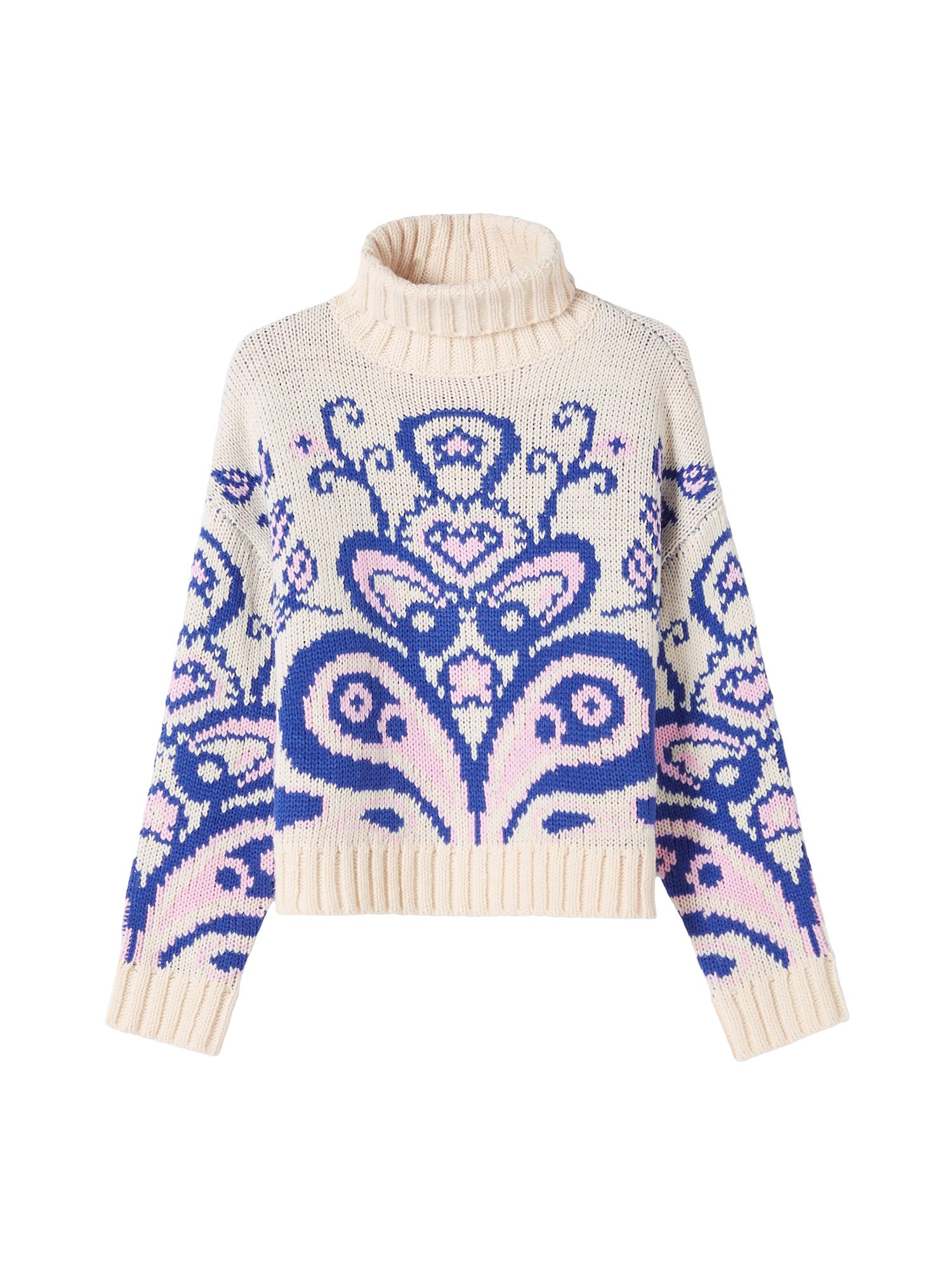 Bershka Pulover  ecru / modra / roza