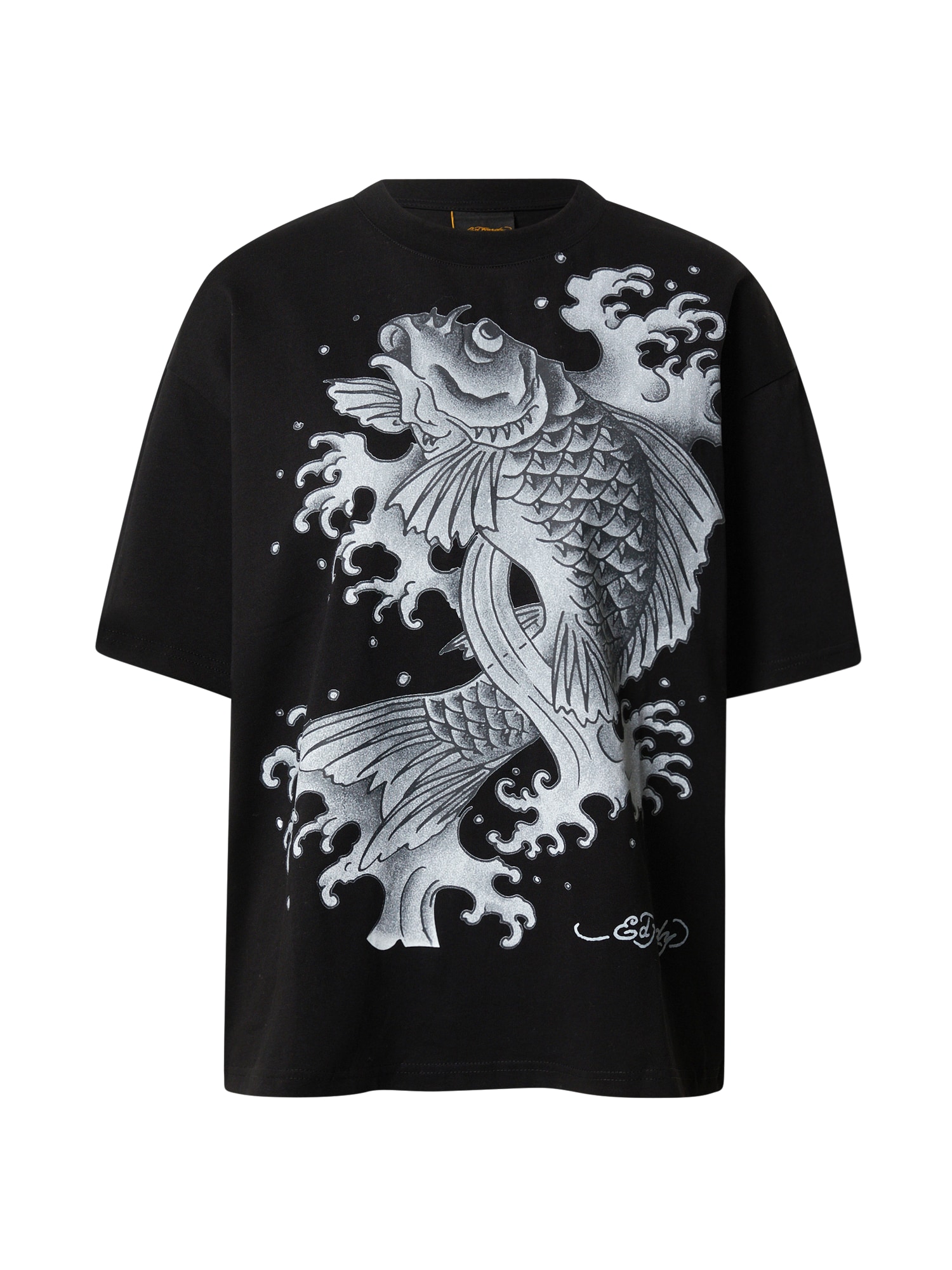Ed Hardy Majica 'Jumping Koi'  siva / svetlo siva / črna
