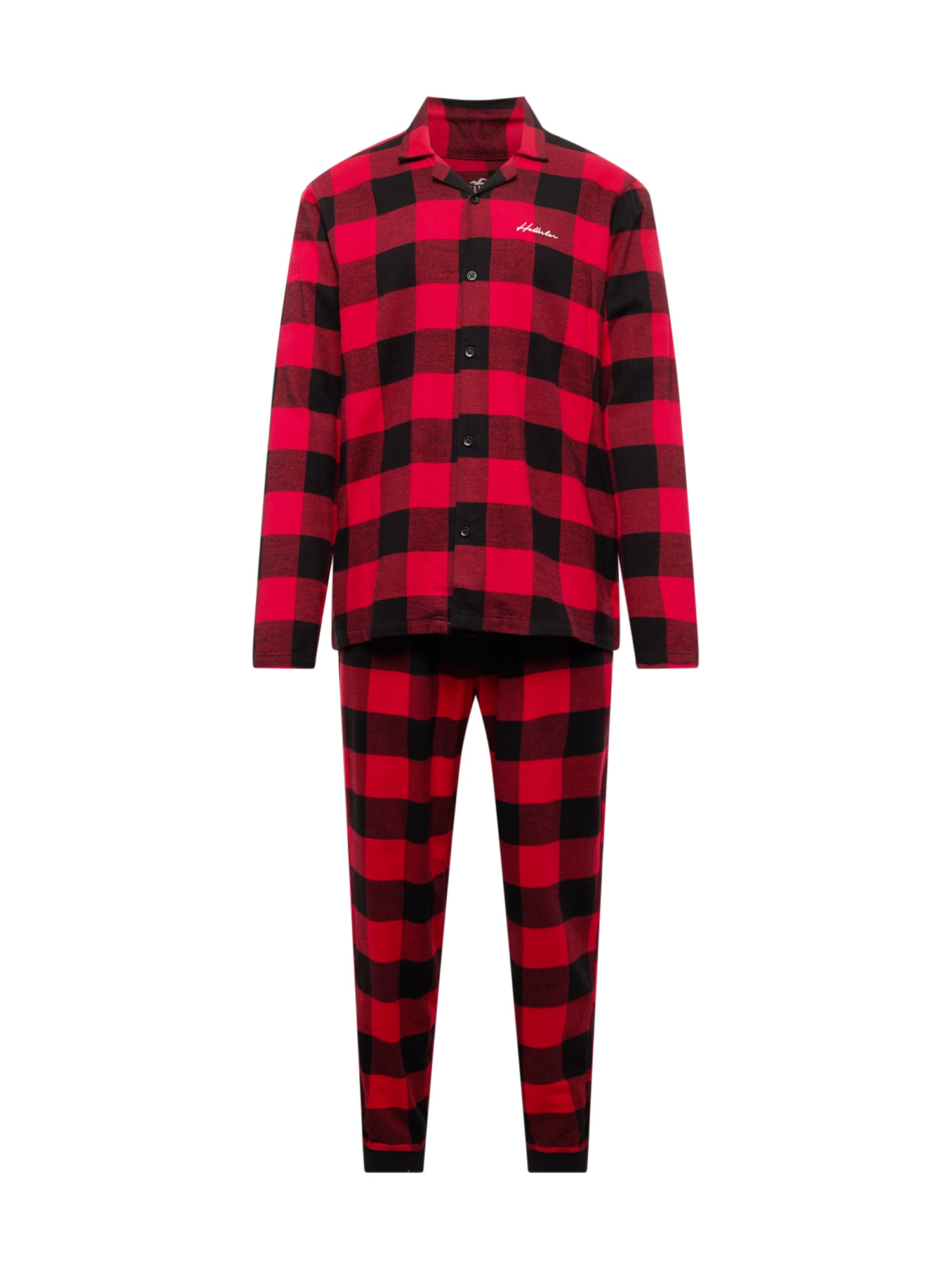HOLLISTER Dolga pižama  svetlo rdeča / pegasto rdeča / črna