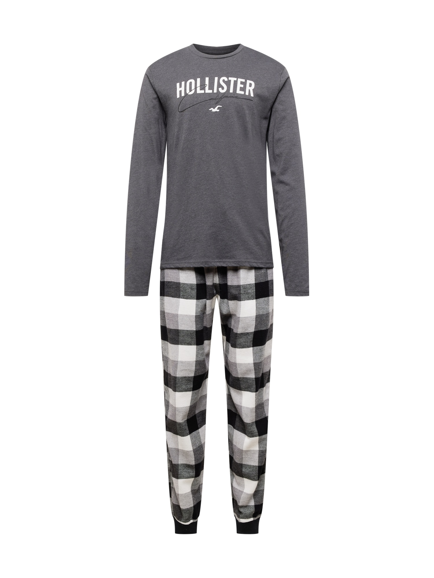 HOLLISTER Dolga pižama  temno siva / pegasto siva / črna / bela