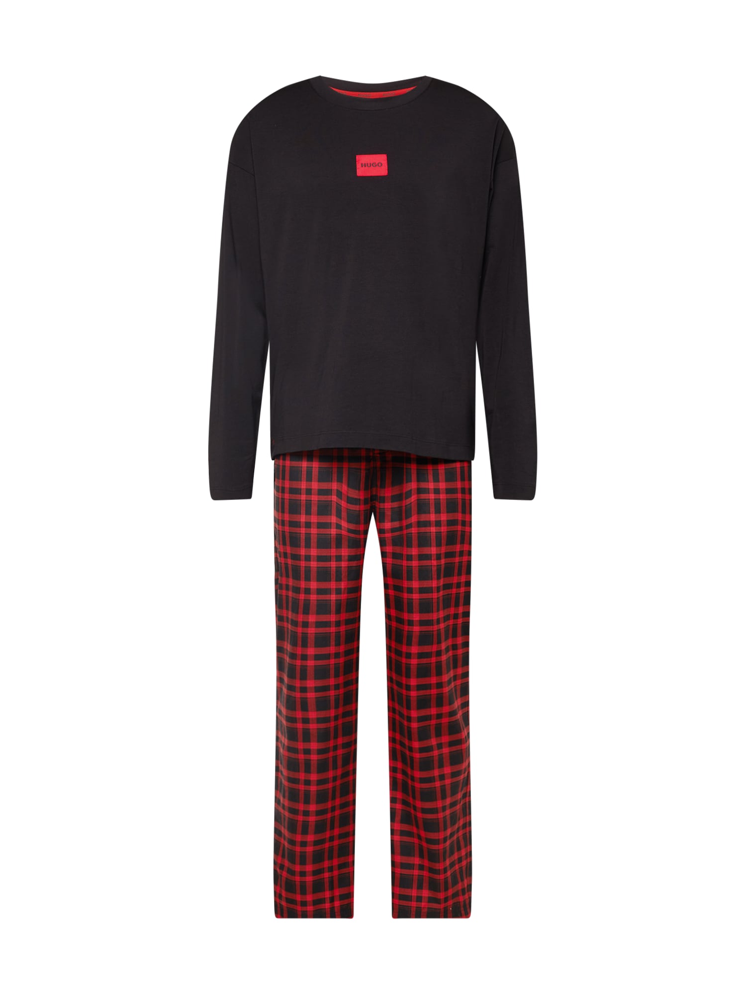 HUGO Dolga pižama  rdeča / črna