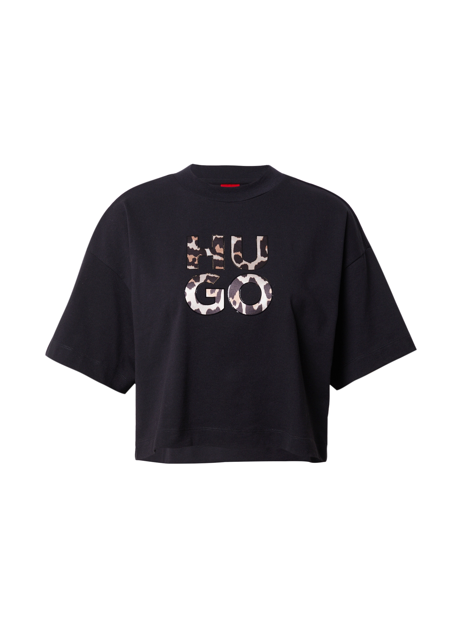 HUGO Majica 'Cropped Tee'  svetlo rjava / črna / bela