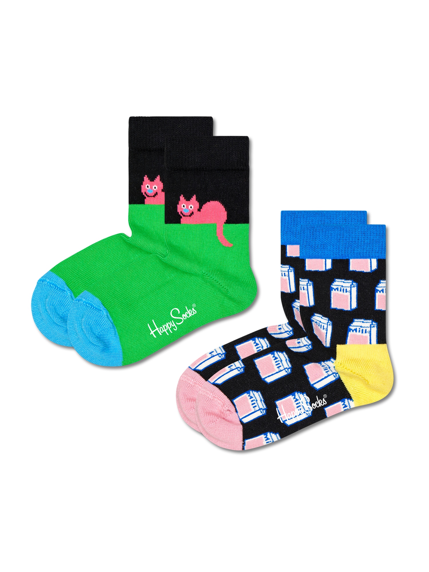 Happy Socks Nogavice 'Cat'  modra / zelena / svetlo roza / črna