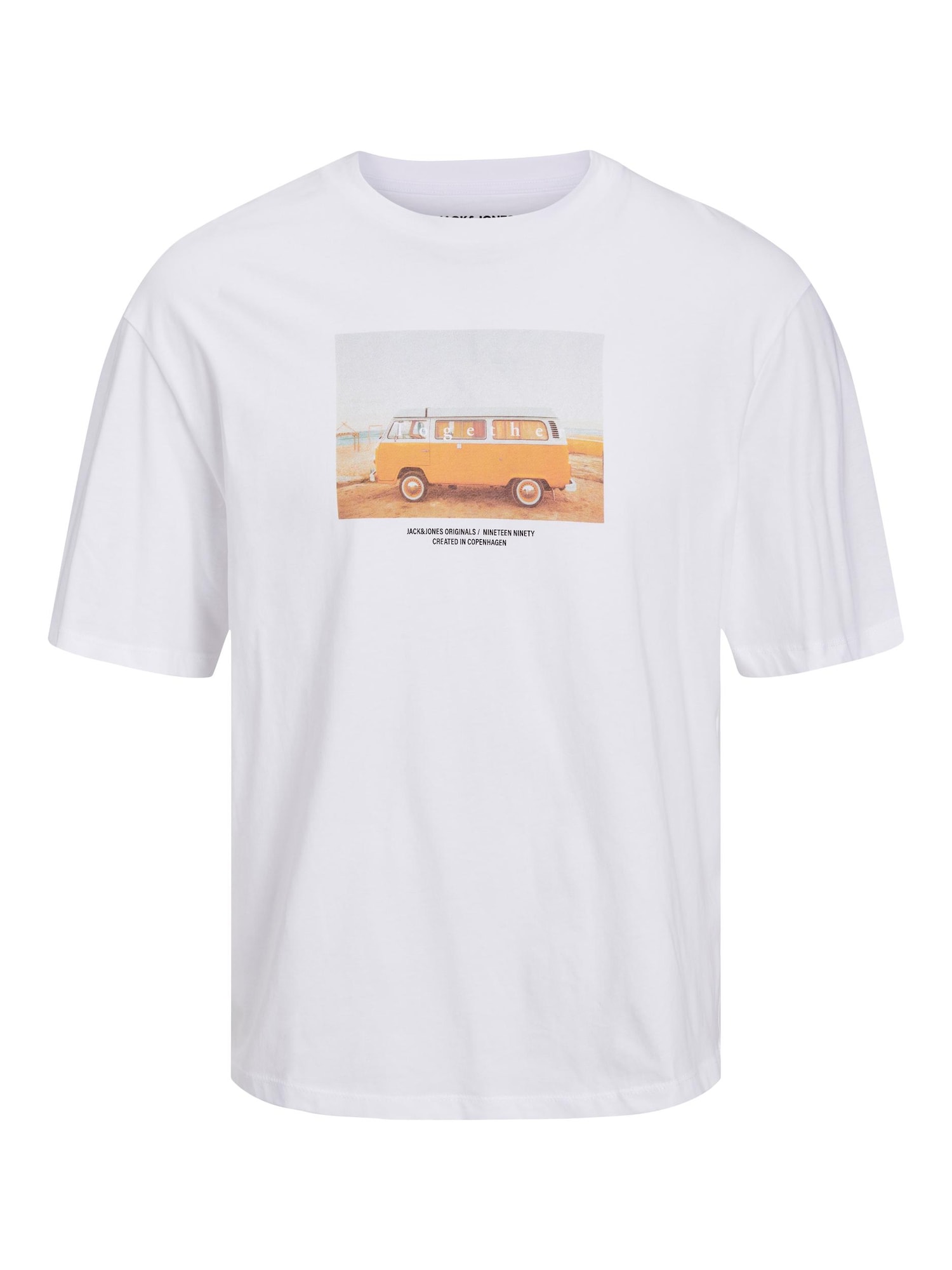 JACK & JONES Majica 'Copenhagen'  oranžna / črna / bela