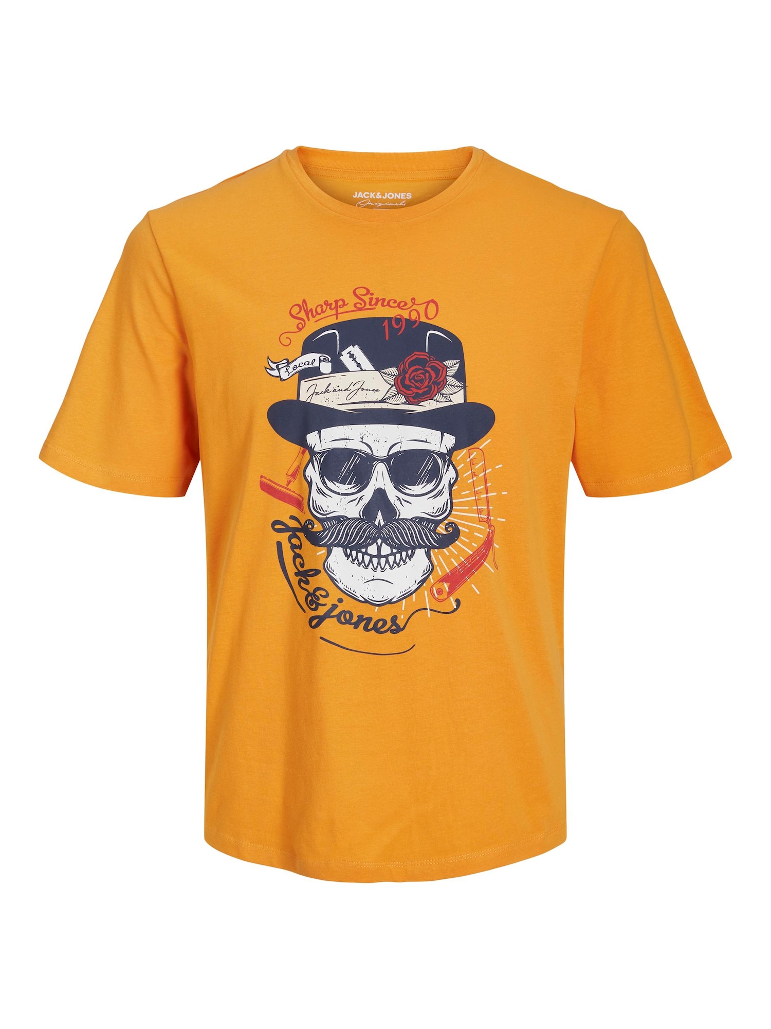 JACK & JONES Majica 'Roxbury'  mornarska / oranžna / rdeča / bela
