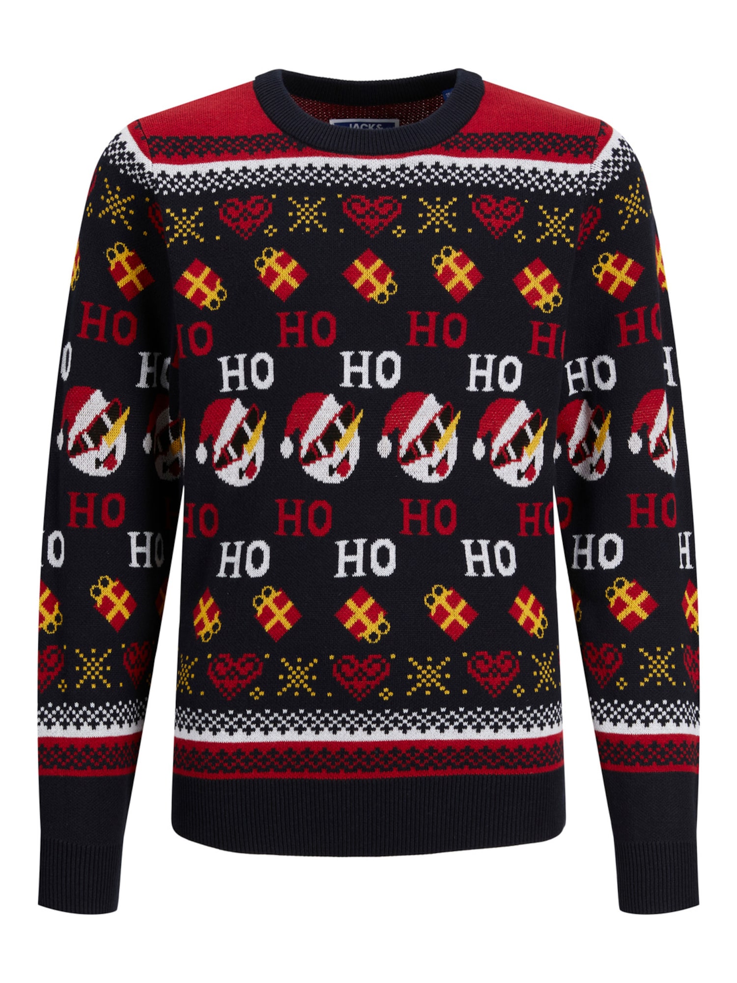 Jack & Jones Junior Pulover  nočno modra / rdeča / bela