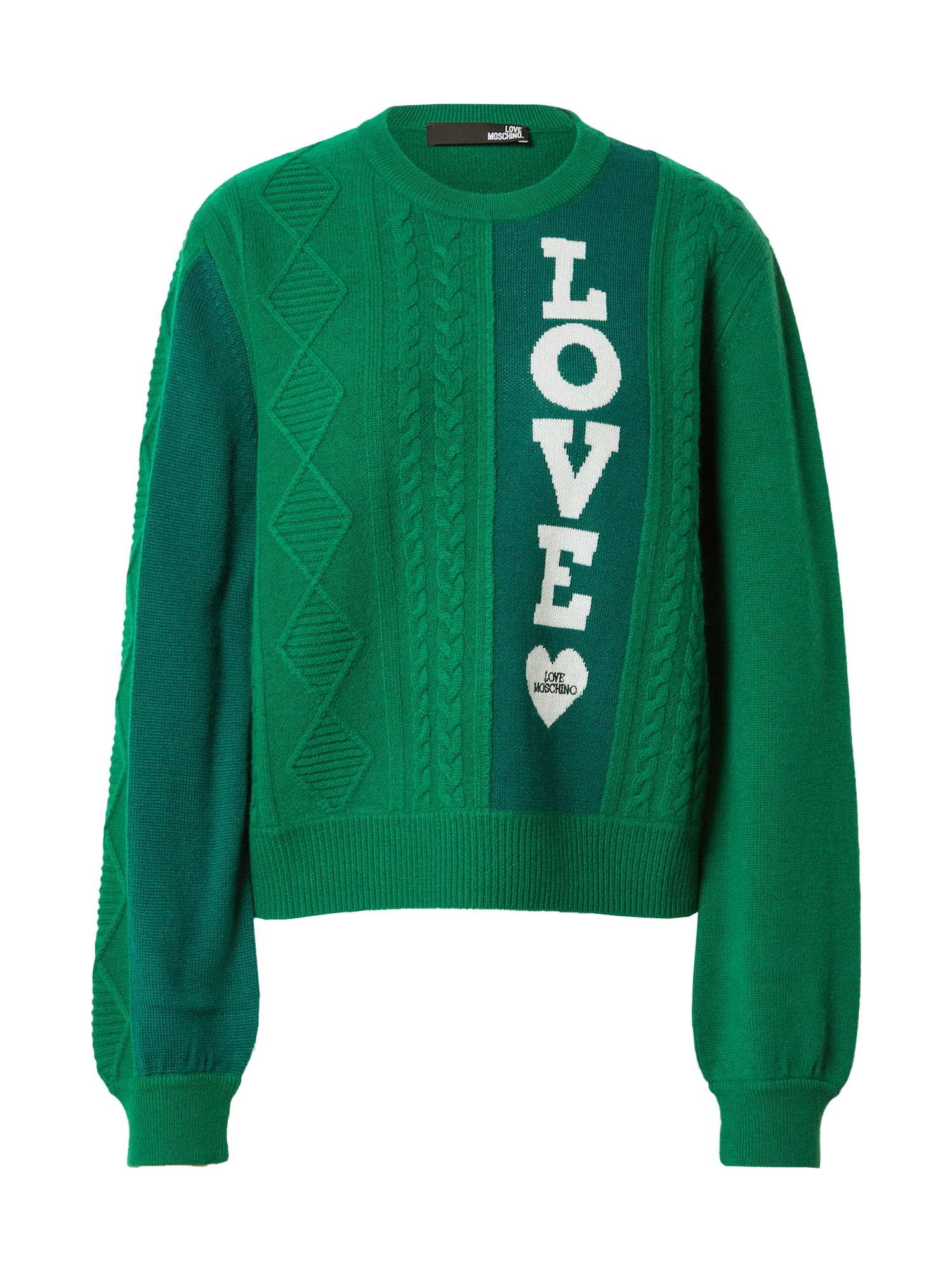 Love Moschino Pulover 'MAGLIA'  travnato zelena / temno zelena / bela