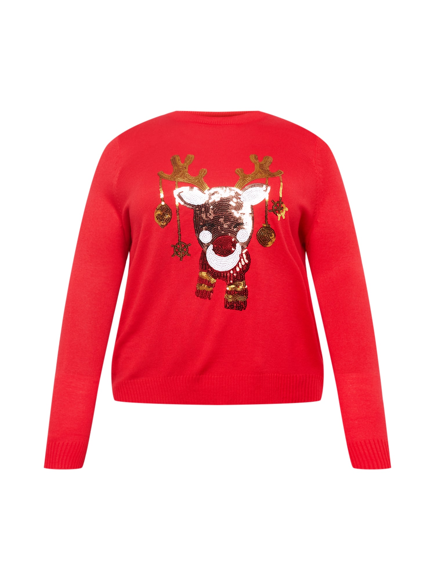 ONLY Carmakoma Pulover 'JINGLE BELL'  rjava / zlata / svetlo rdeča / bela