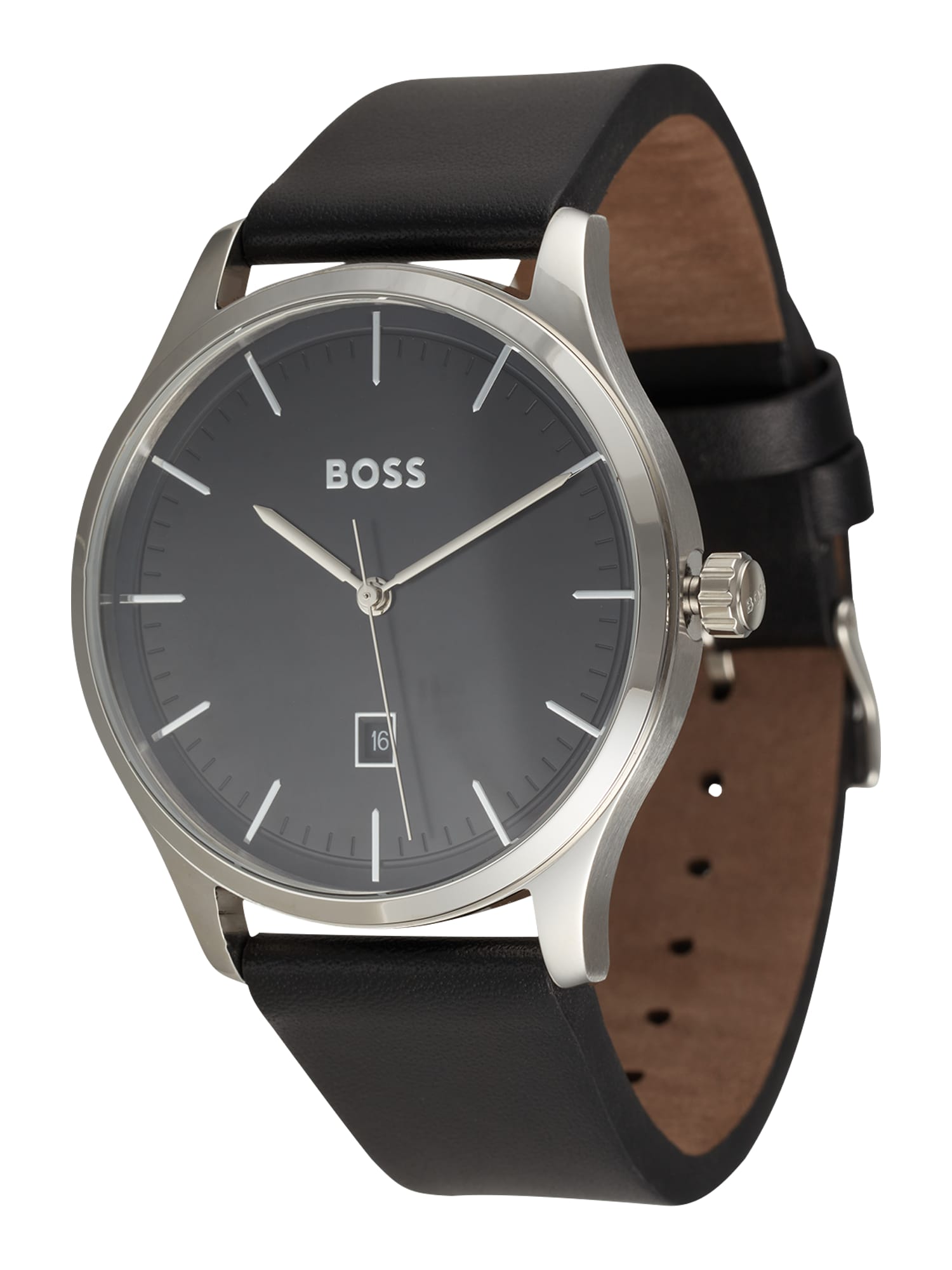 BOSS Black Analogna ura '43MM/3H/5ATM/SS CASE/BLACK DIAL/BLACK LE'  črna / srebrna