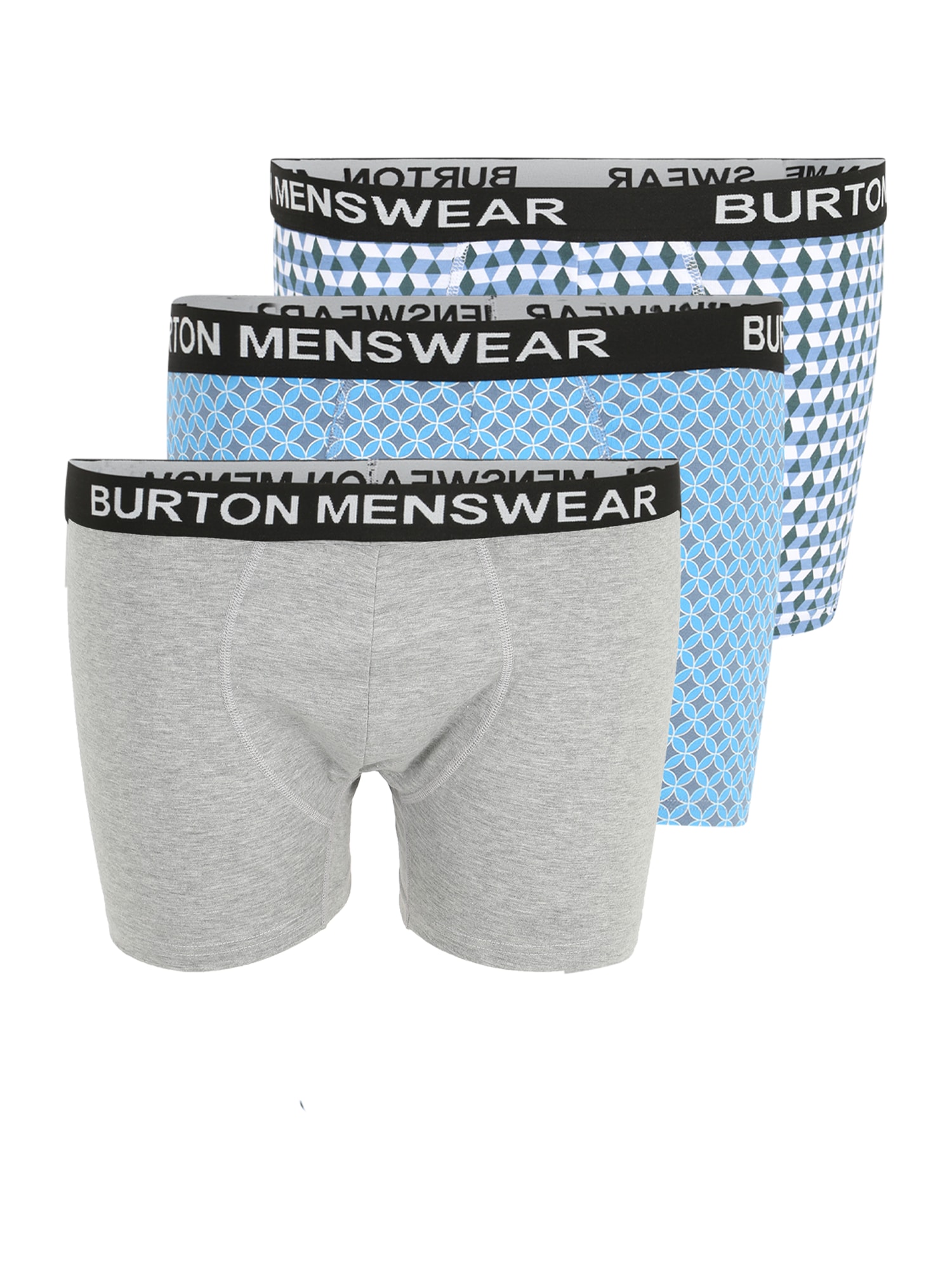 BURTON MENSWEAR LONDON Big & Tall Boksarice  modra / pegasto siva / črna / bela