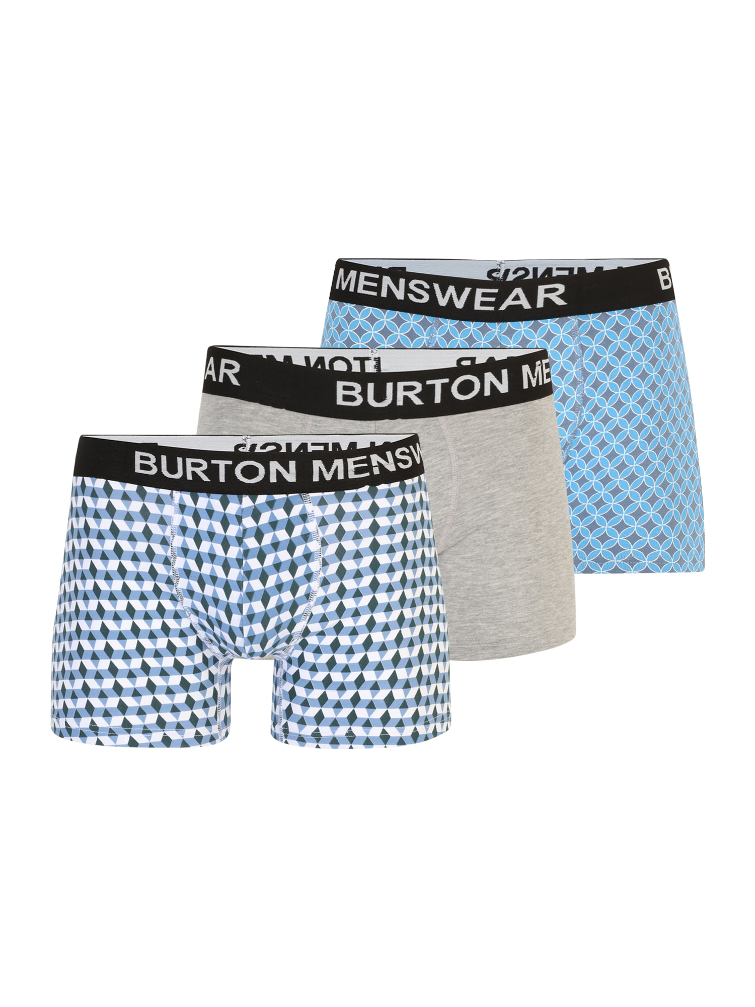 BURTON MENSWEAR LONDON Boksarice  svetlo modra / pegasto siva / temno zelena / črna