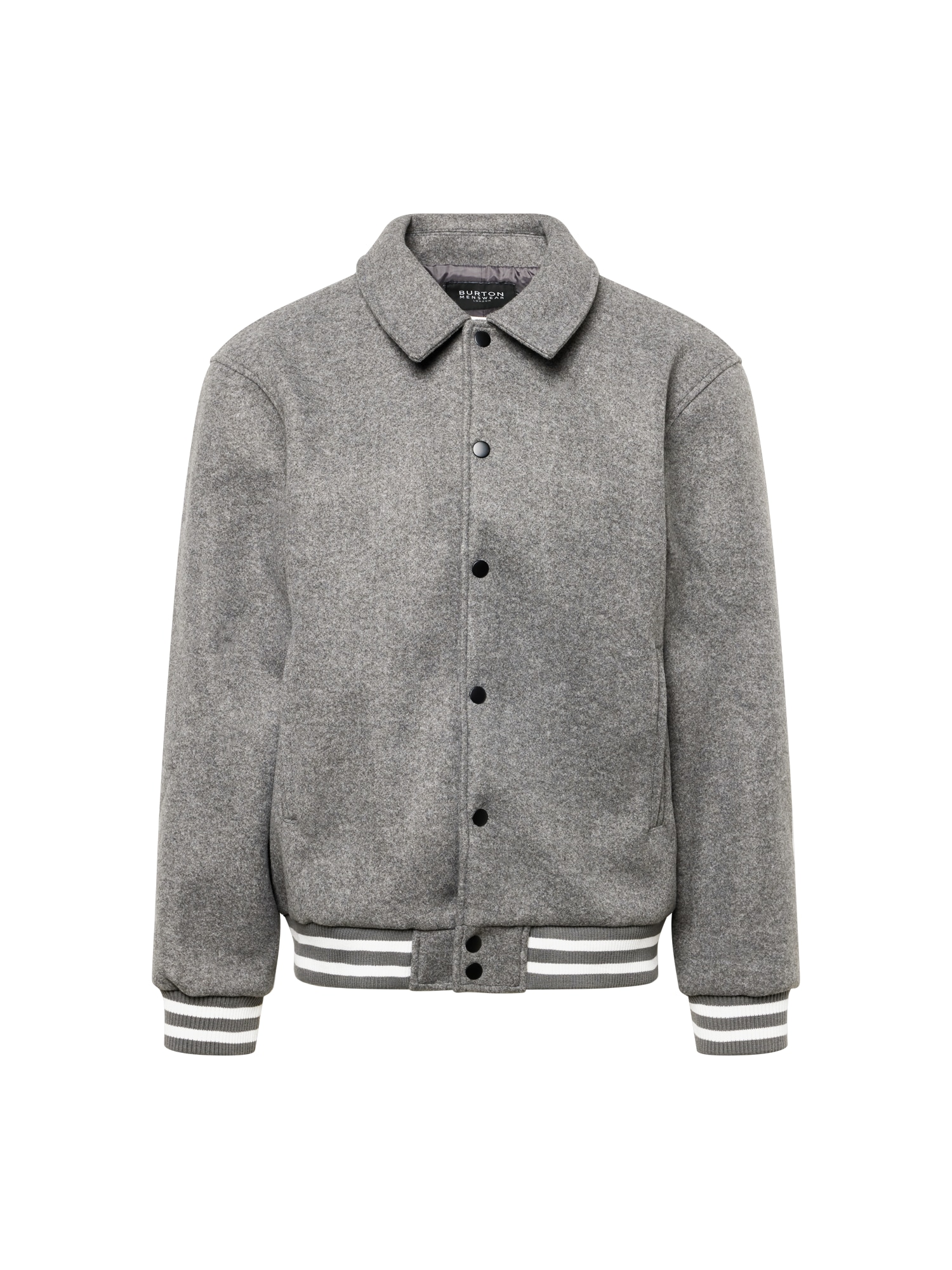 BURTON MENSWEAR LONDON Prehodna jakna 'Varsity'  pegasto siva / bela