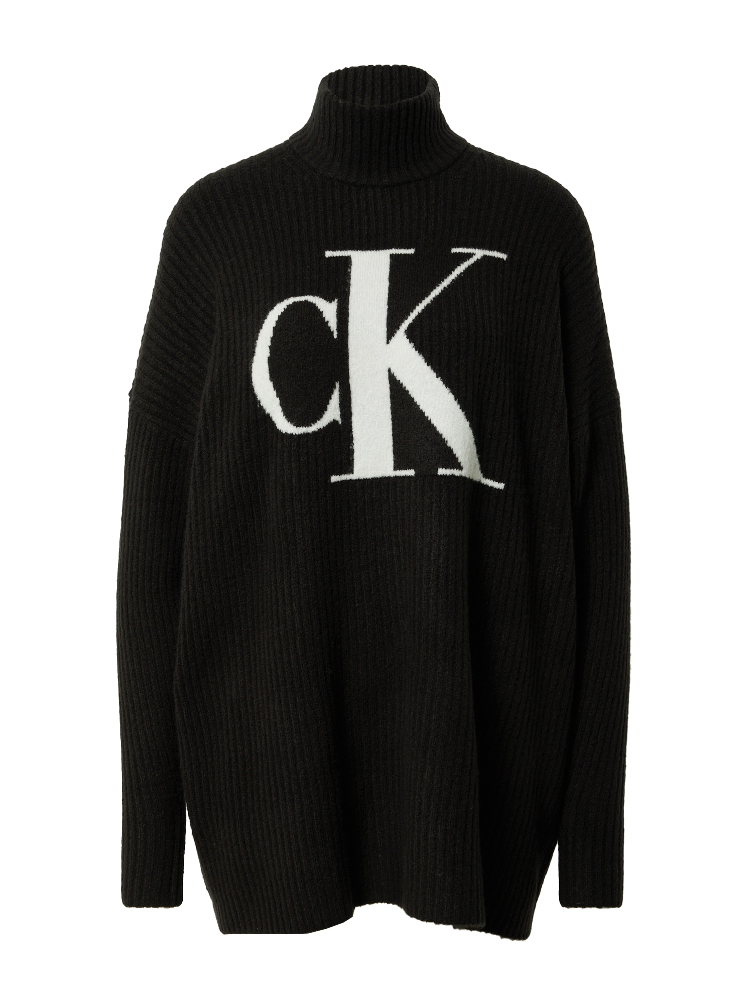 Calvin Klein Jeans Širok pulover  črna / bela