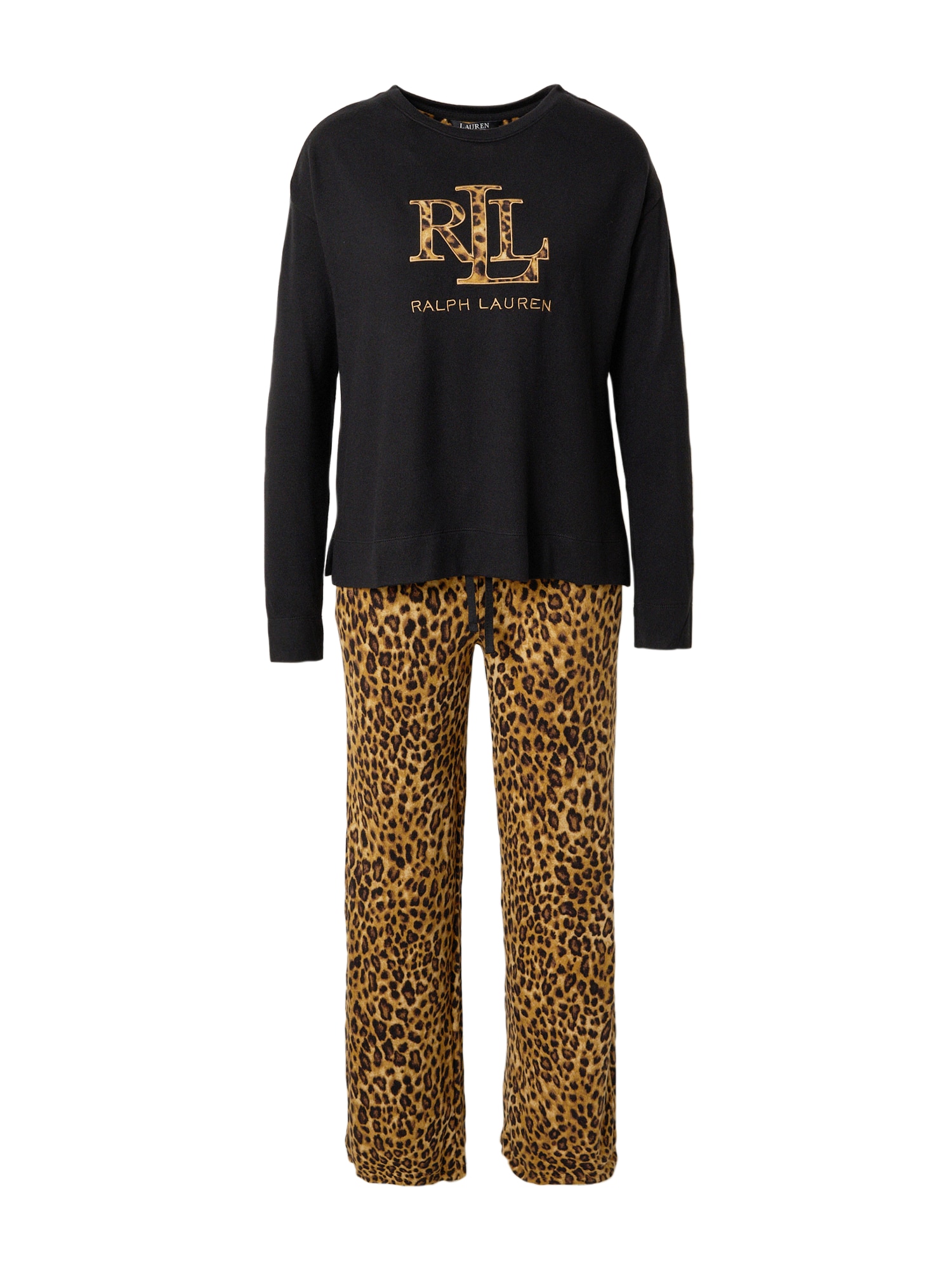 Lauren Ralph Lauren Pižama  kamela / rjava / staro roza / črna
