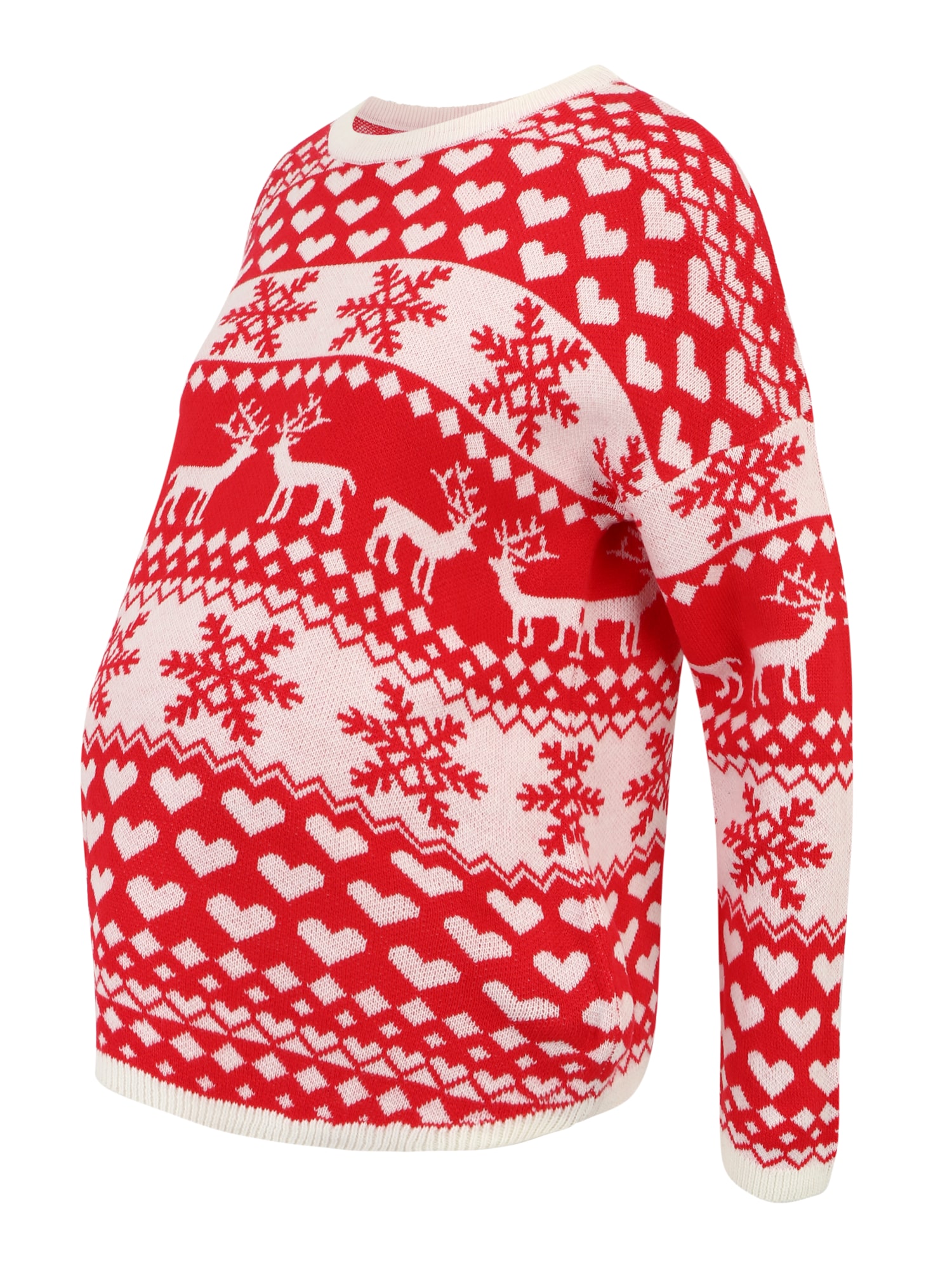 Only Maternity Pulover 'XMAS HEARTS'  rdeča / bela