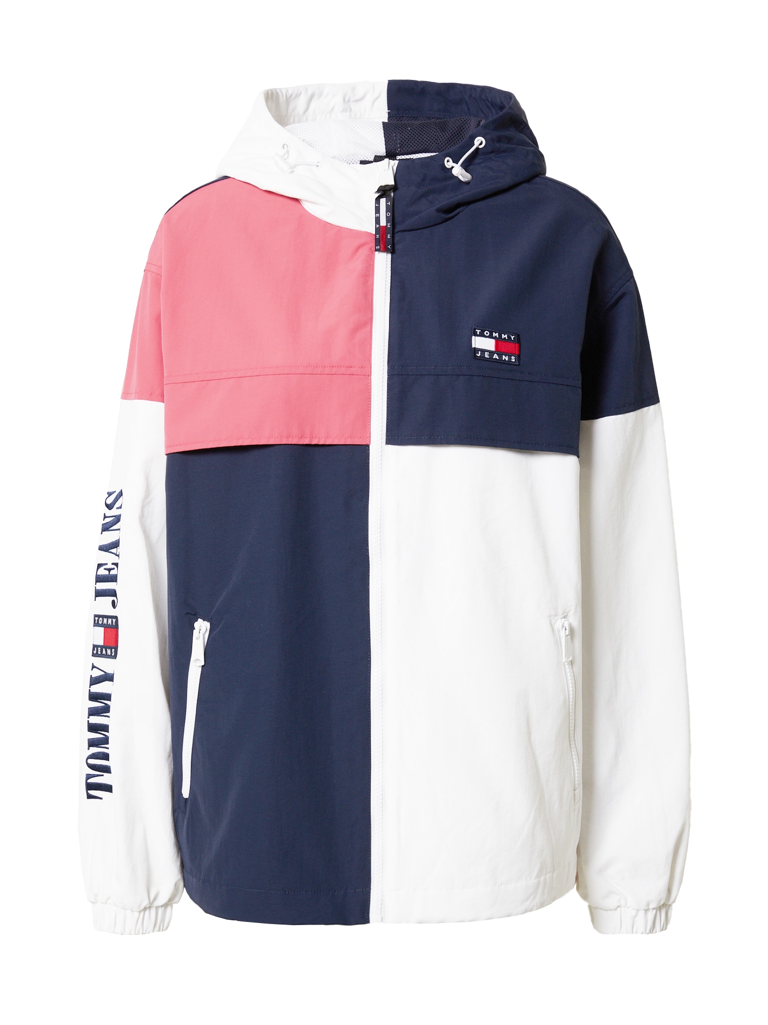 Tommy Jeans Prehodna jakna 'Chicago'  nočno modra / roza / rdeča / bela