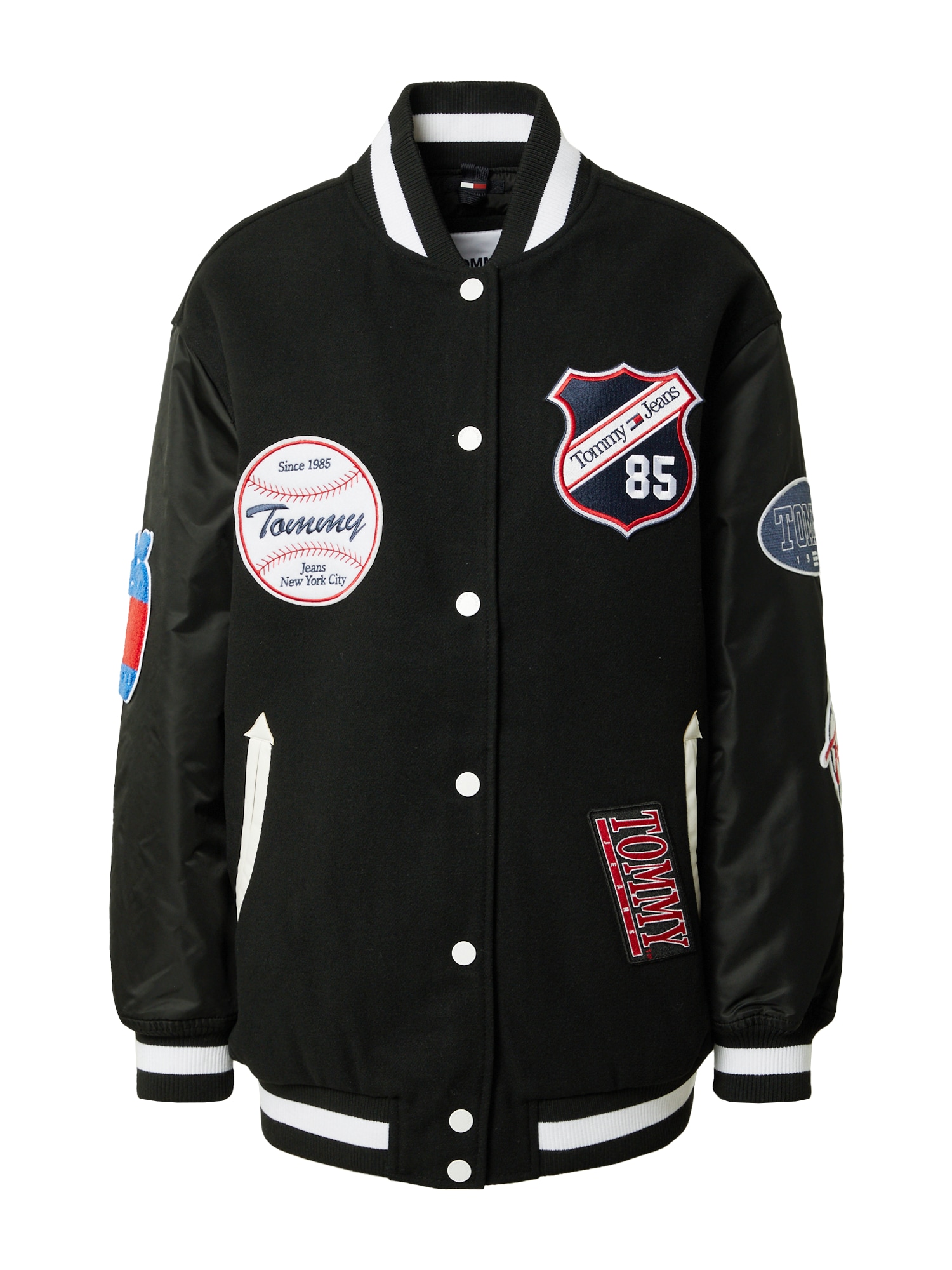 Tommy Jeans Prehodna jakna  mornarska / ognjeno rdeča / črna / bela