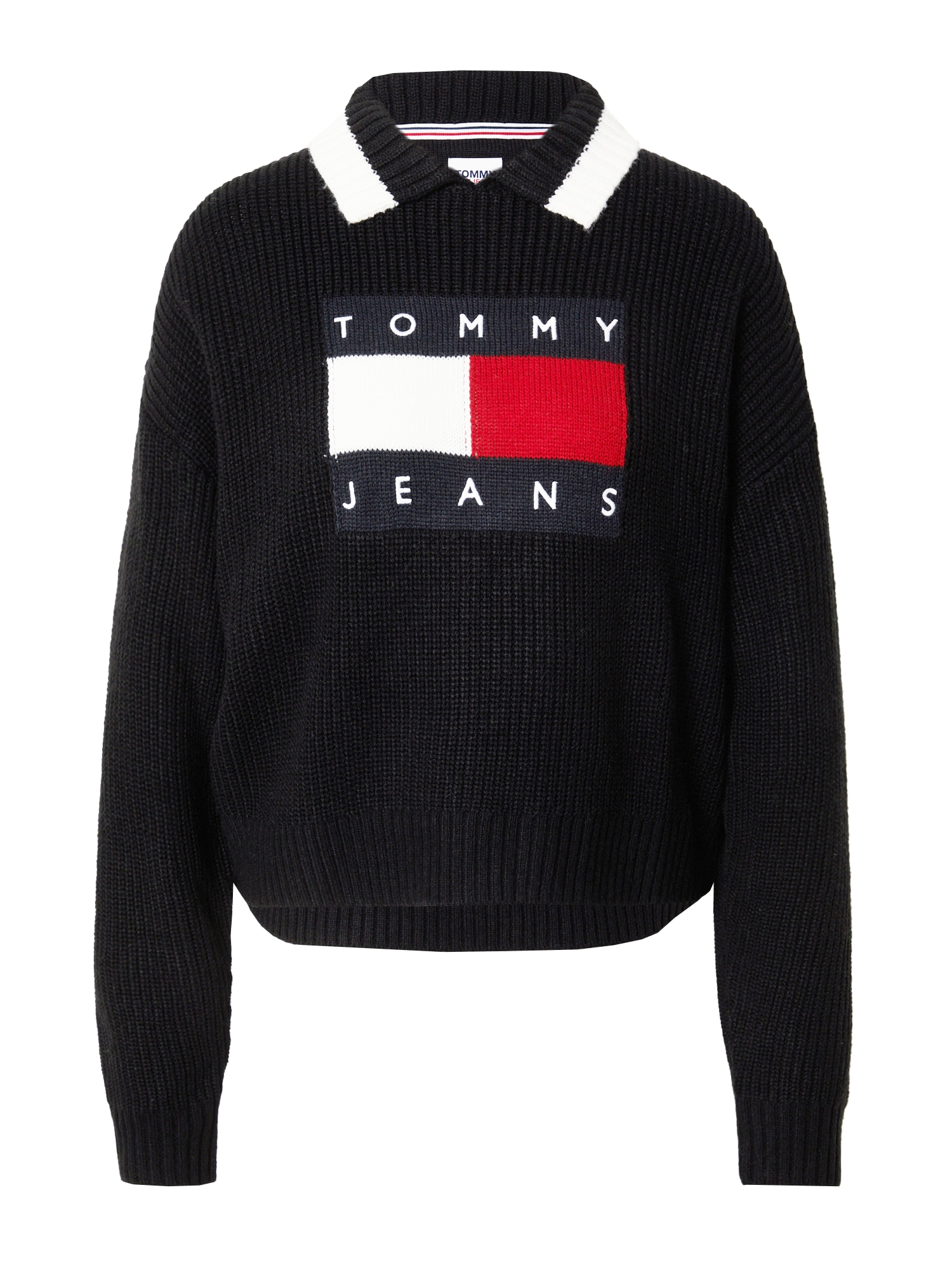 Tommy Jeans Pulover  mornarska / ognjeno rdeča / črna / bela