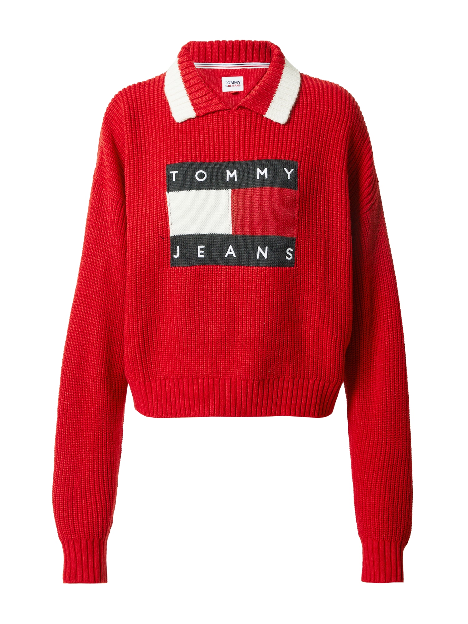 Tommy Jeans Pulover  mornarska / rdeča / bela