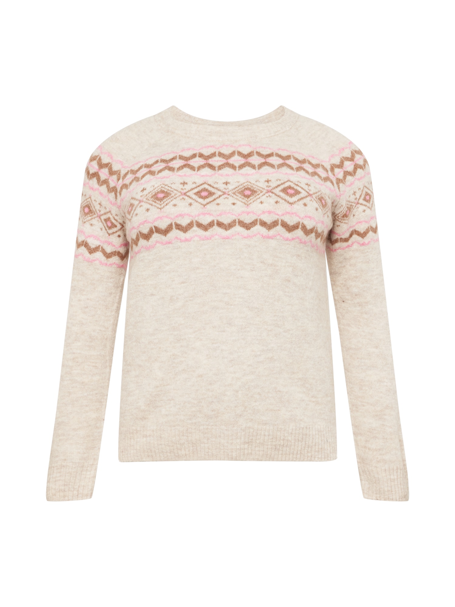 Vero Moda Curve Pulover 'FIFI FAIRISLE'  bež / karamel / roza