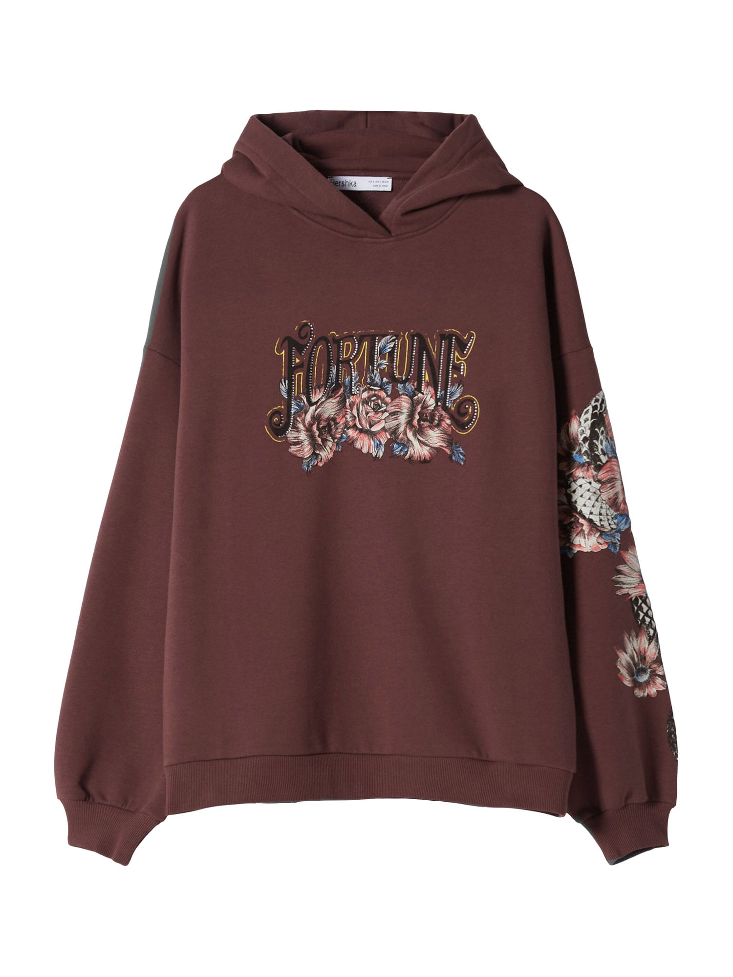 Bershka Majica  kostanj rjava / rumena / svetlo rdeča / črna