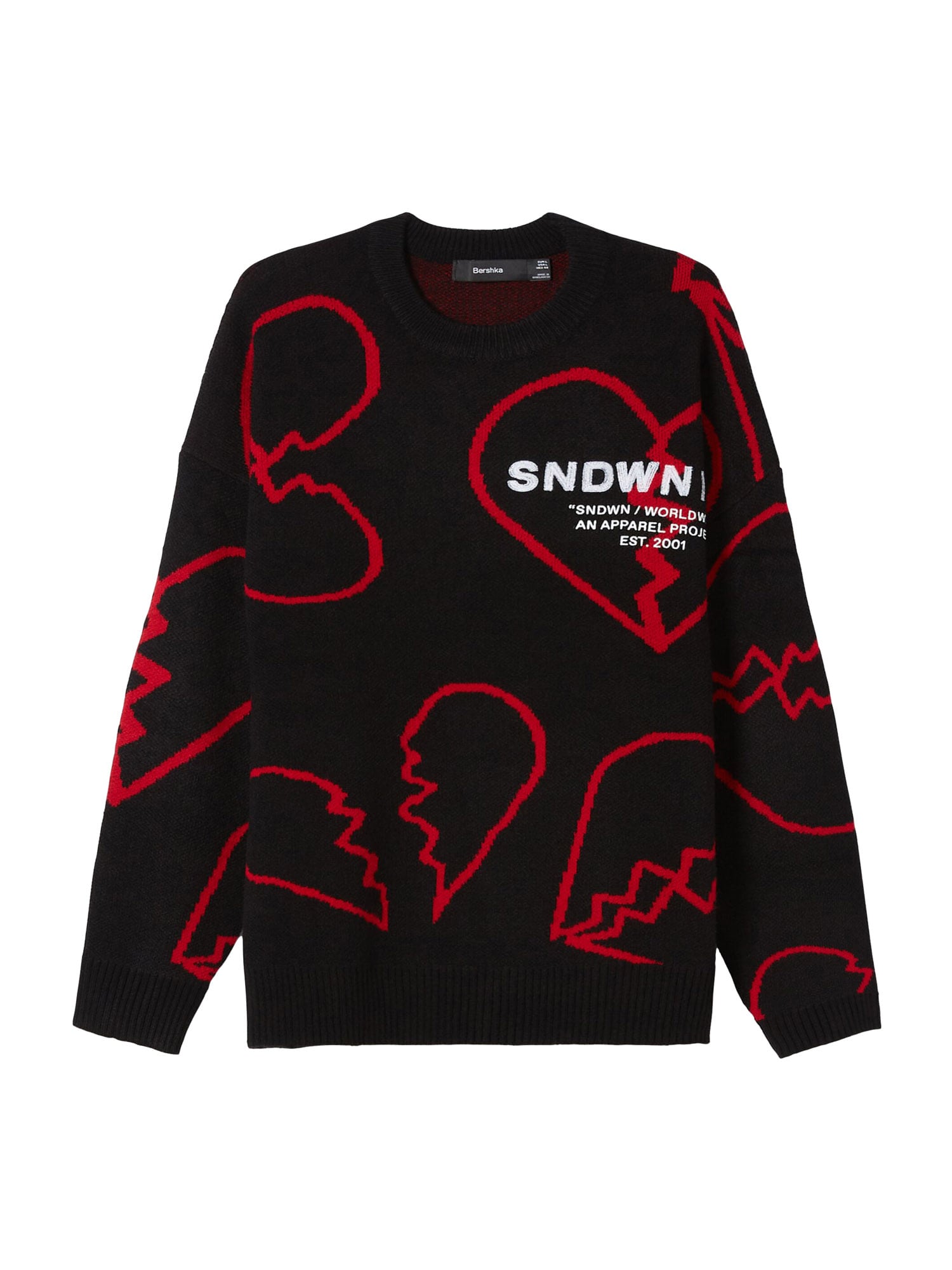 Bershka Pulover  krvavo rdeča / črna / bela