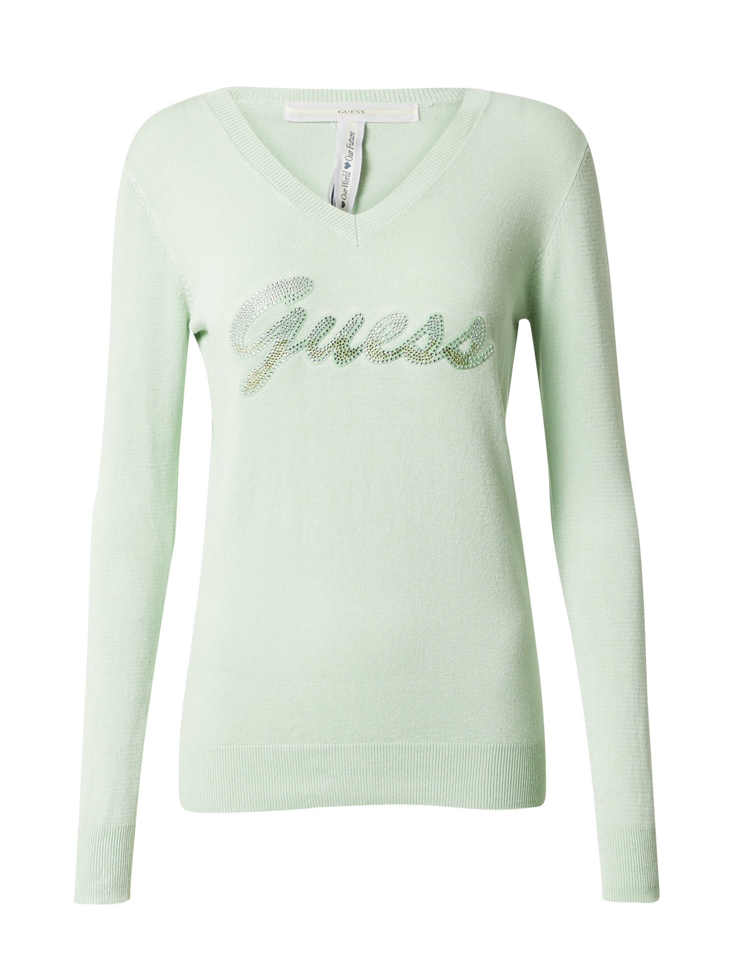 GUESS Pulover 'PASCALE'  zlata / pastelno zelena / srebrna
