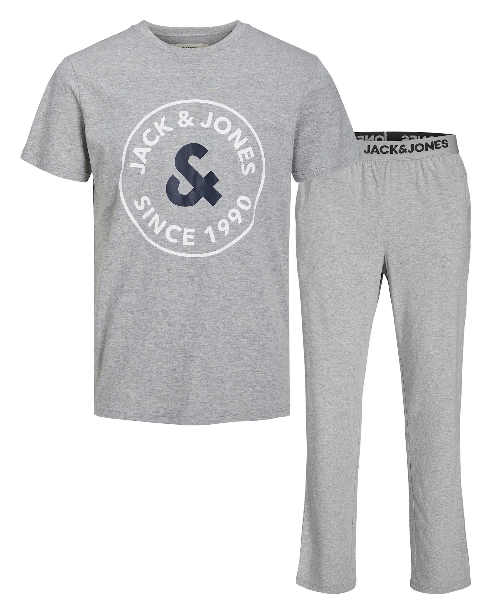 JACK & JONES Dolga pižama 'Aaron'  temno modra / pegasto siva / bela