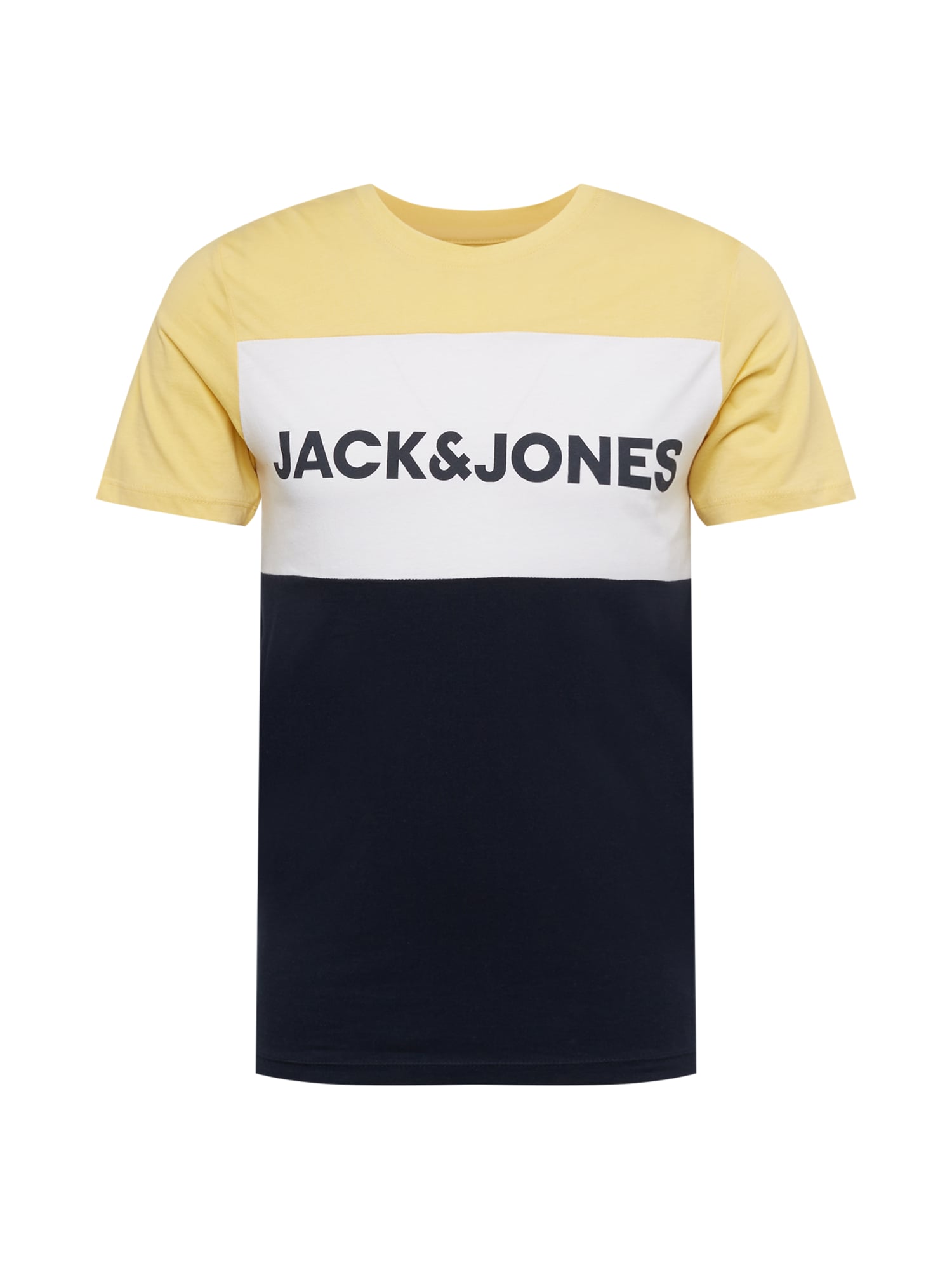JACK & JONES Majica  gorčica / črna / bela