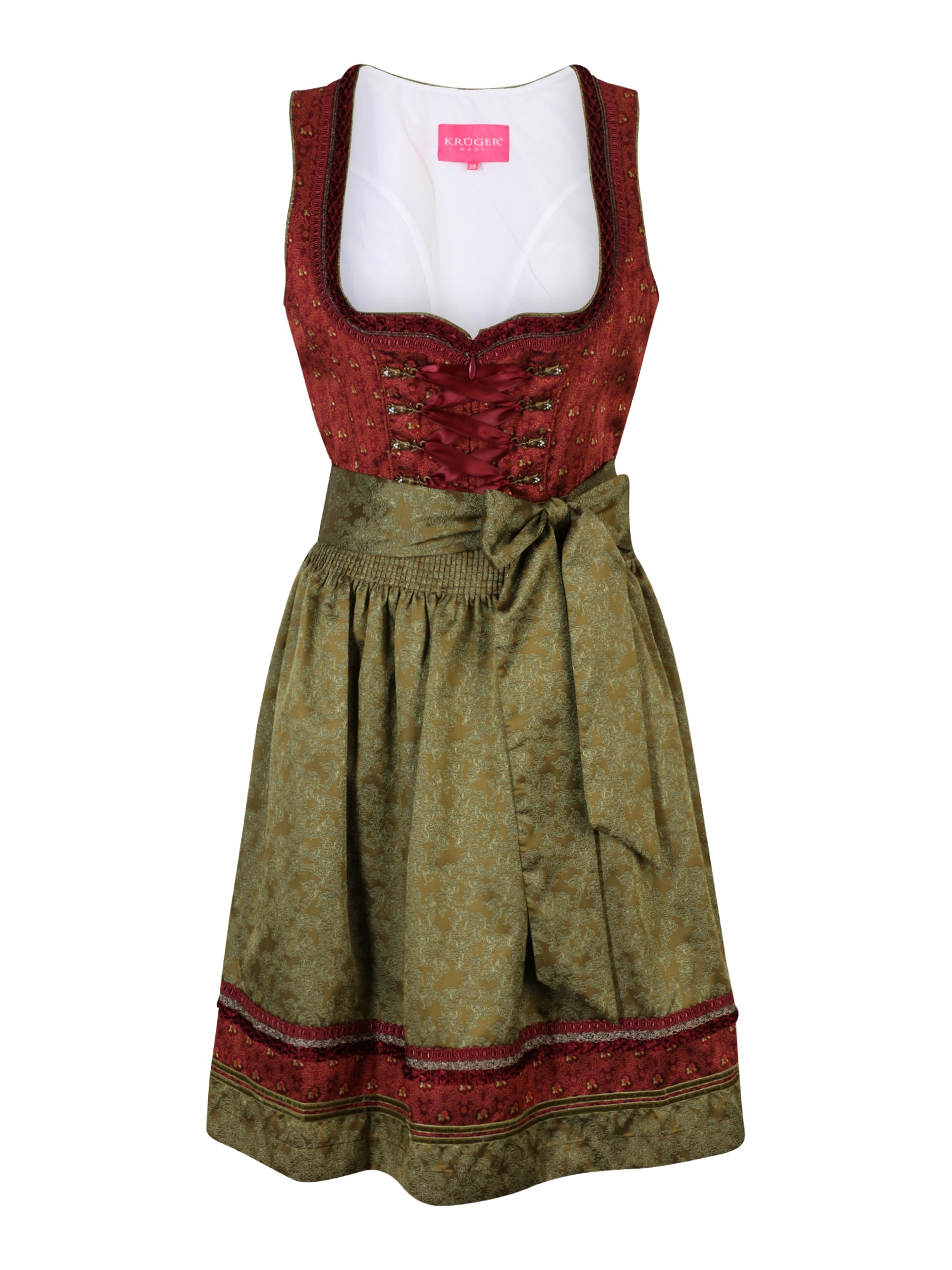 Krüger Madl Dirndl  oliva / temno rdeča