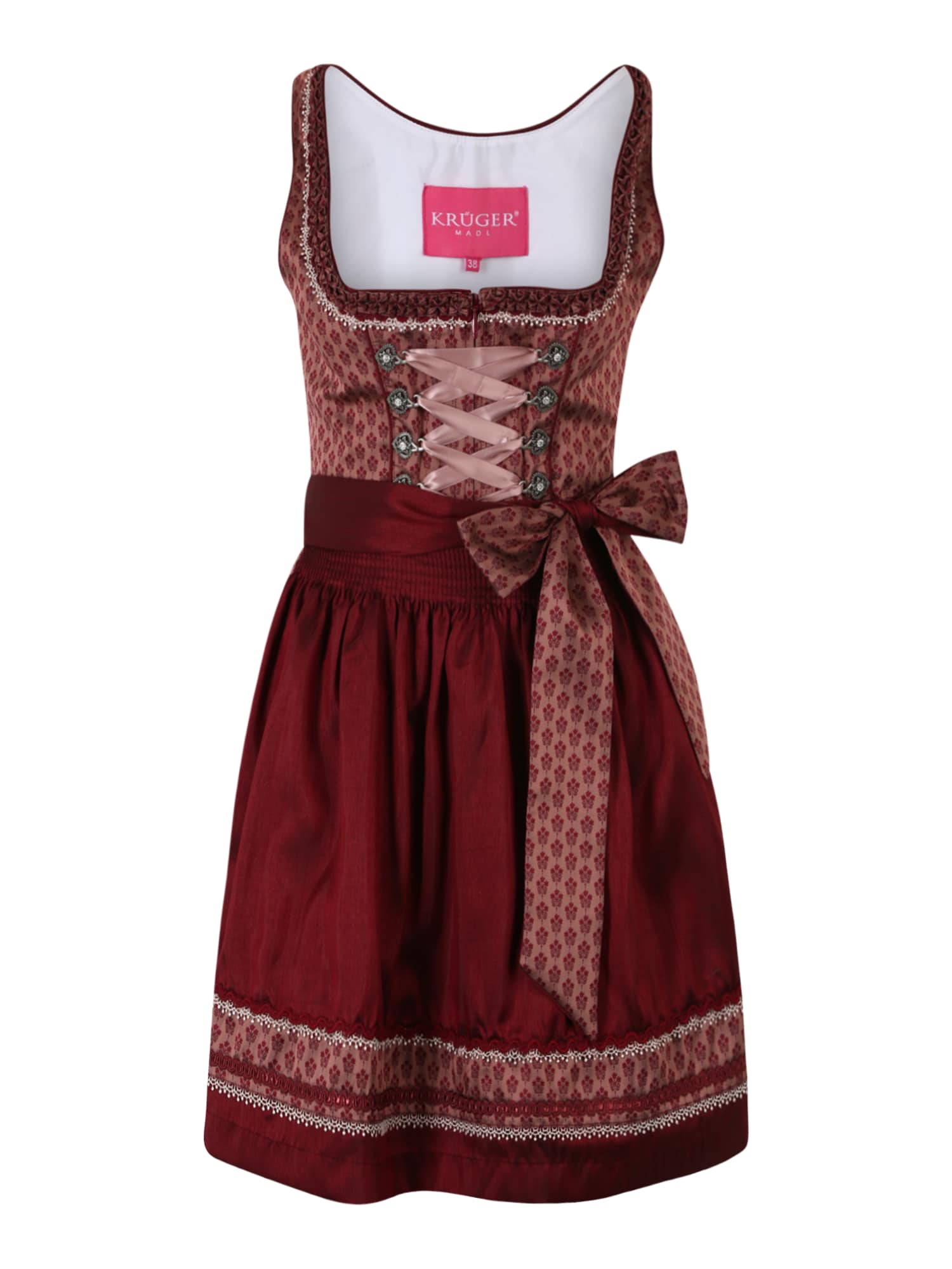 Krüger Madl Dirndl  roza / rdeča / pastelno rdeča / bela