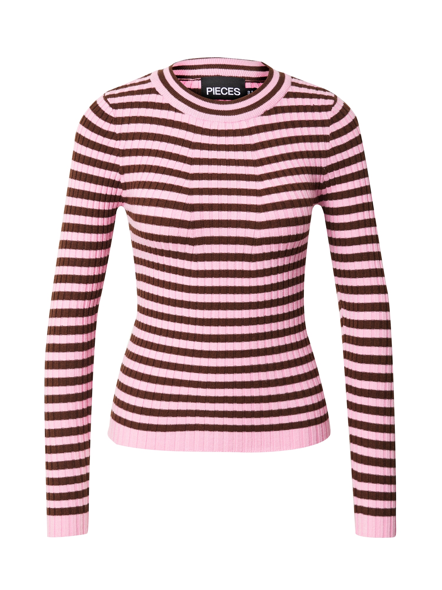 PIECES Pulover 'CRISTA'  temno rjava / roza