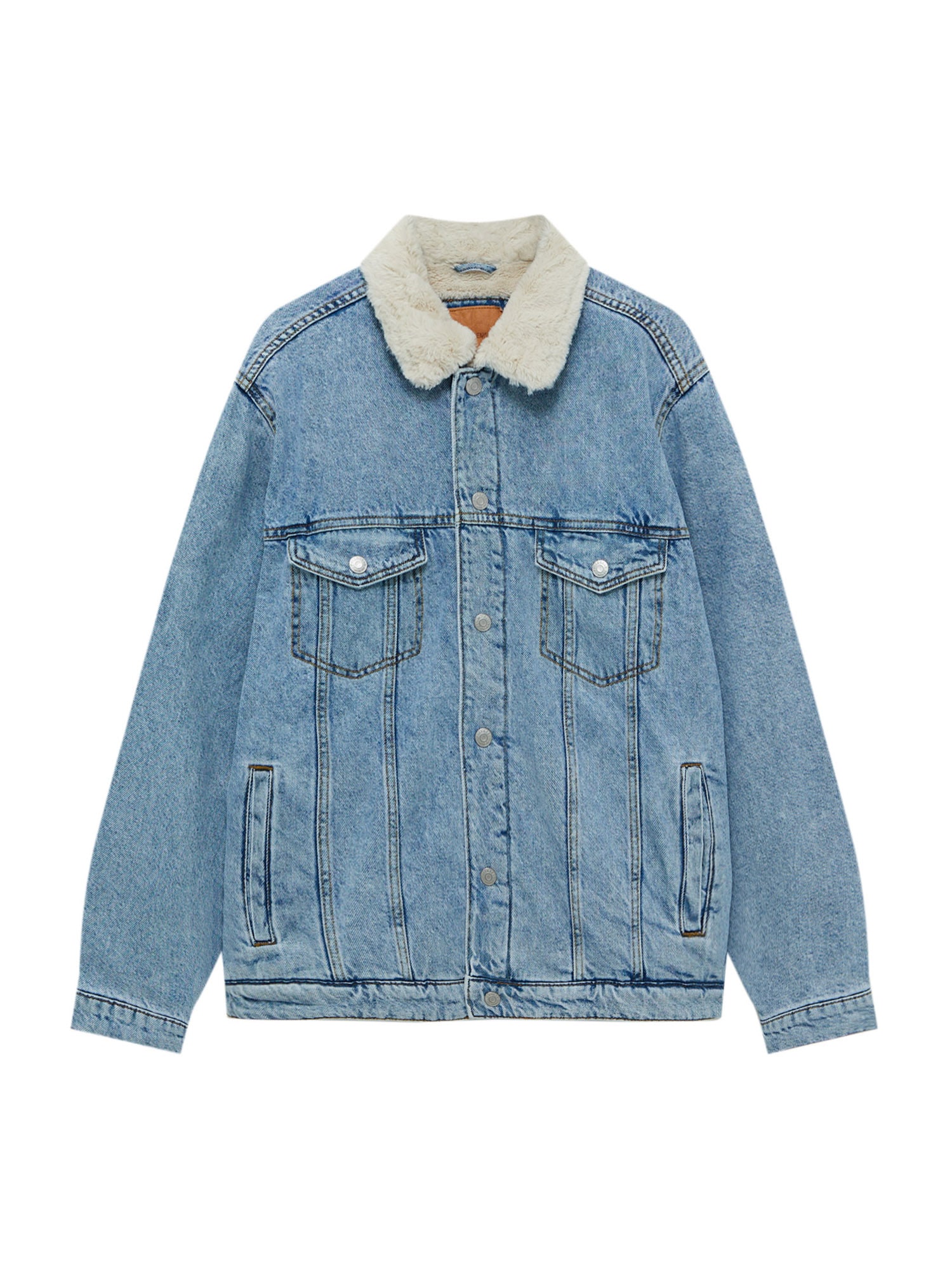 Pull&Bear Prehodna jakna  moder denim / bela