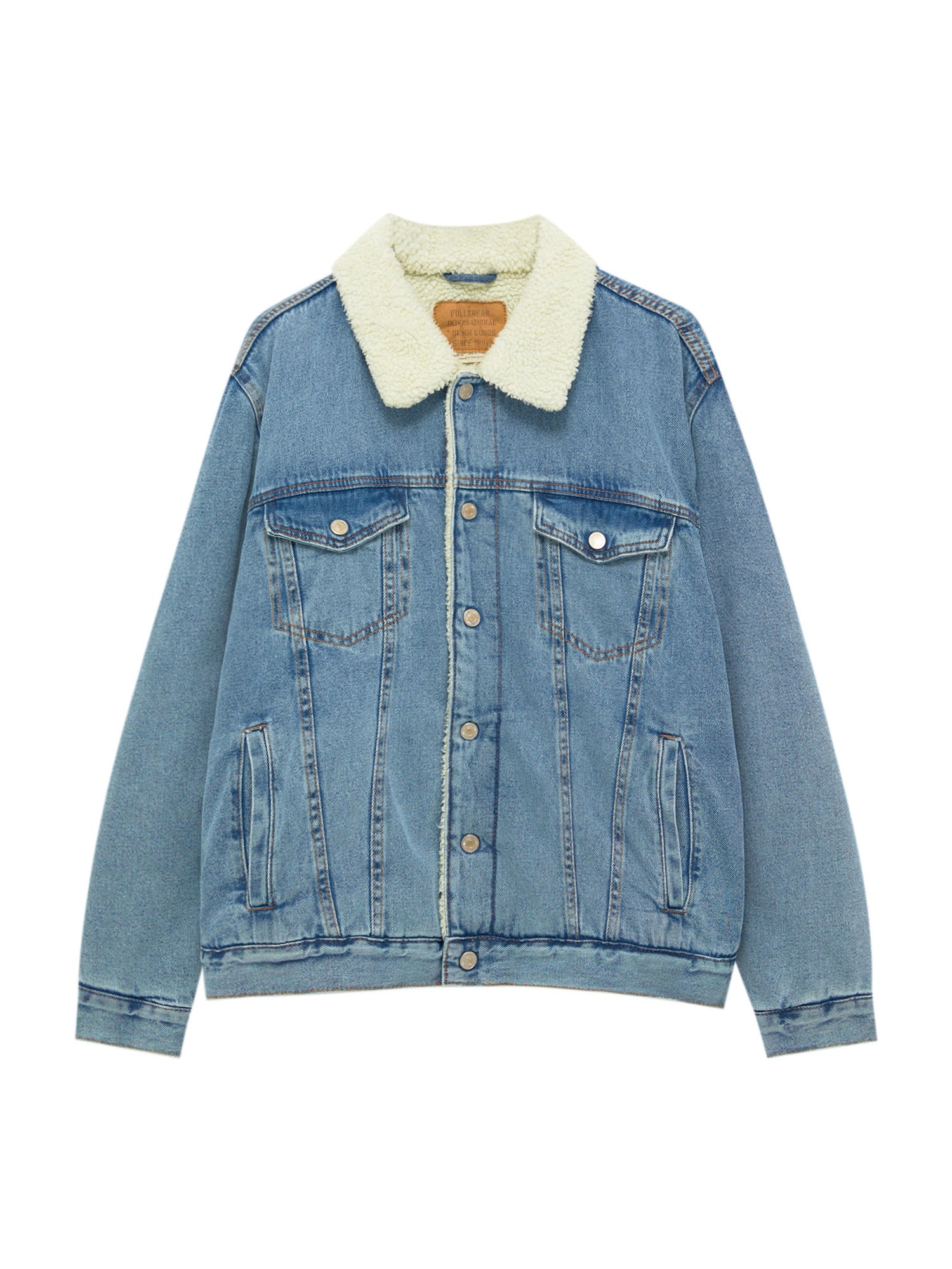 Pull&Bear Prehodna jakna  moder denim / volneno bela