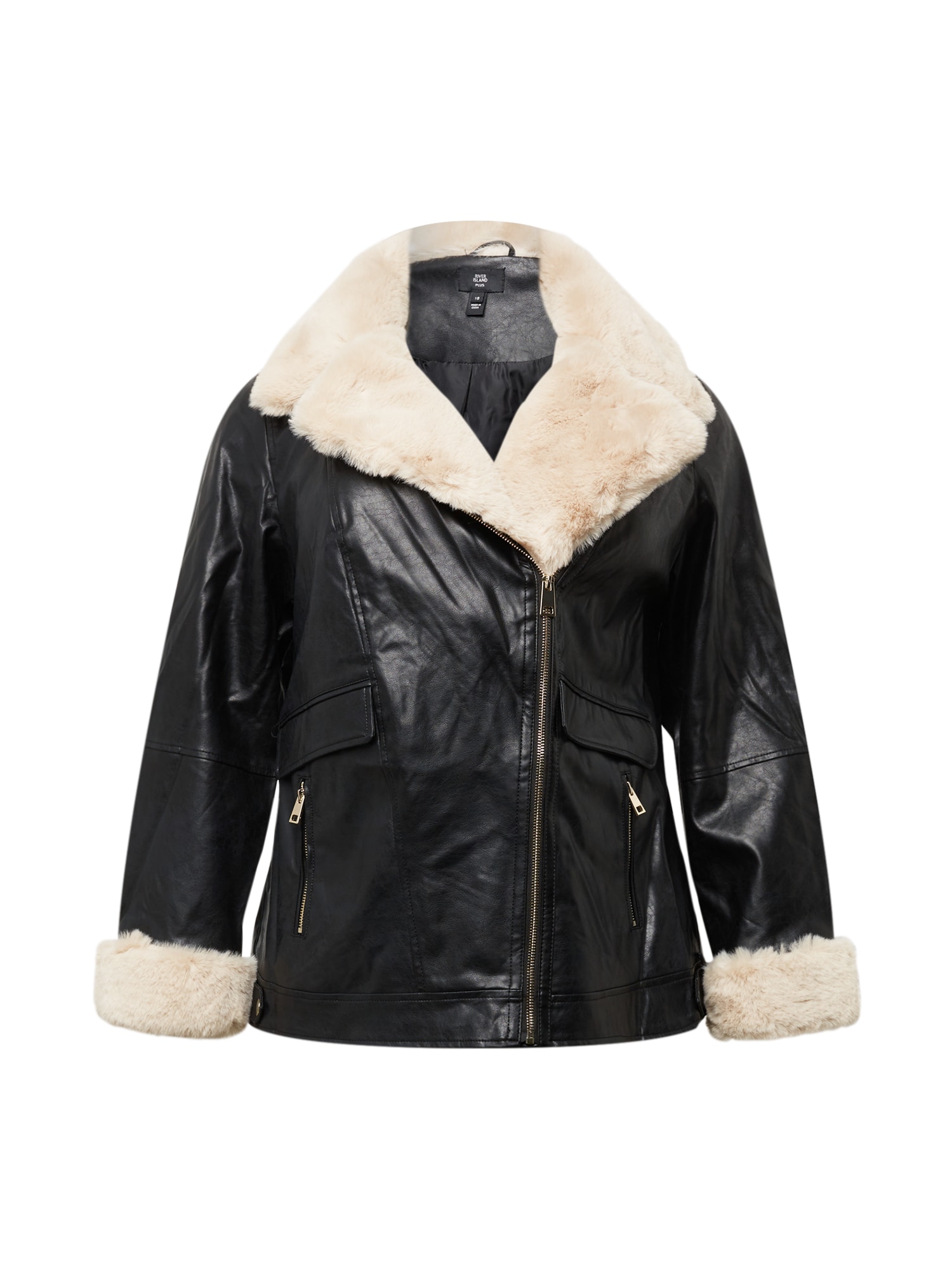 River Island Plus Zimska jakna  črna / volneno bela