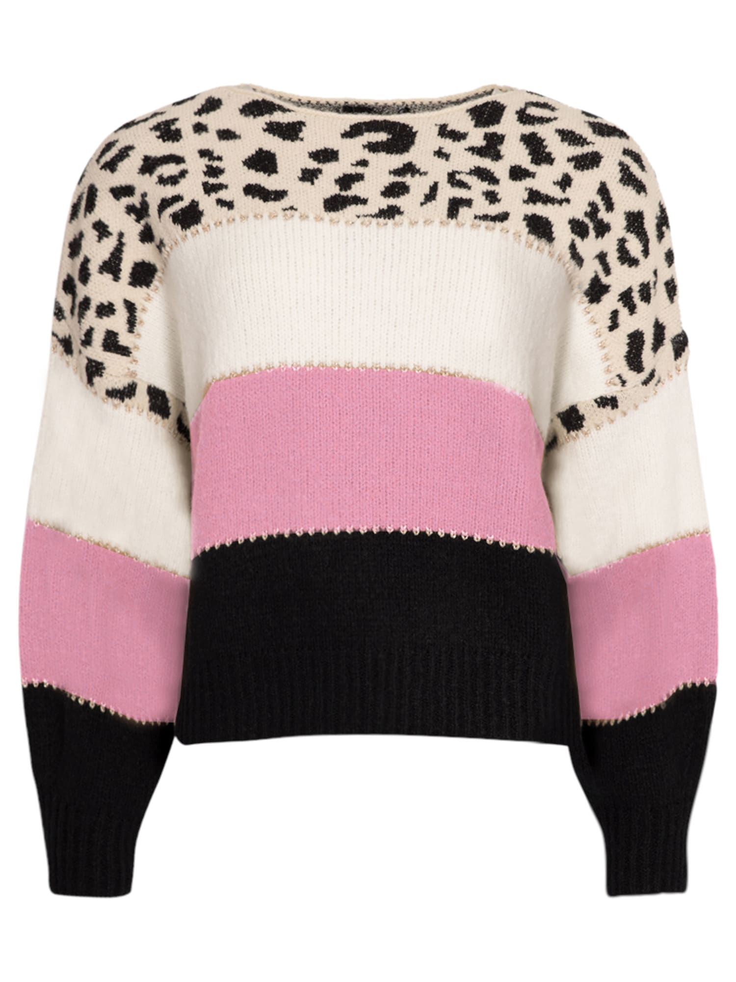 SASSYCLASSY Širok pulover  kremna / roza / črna
