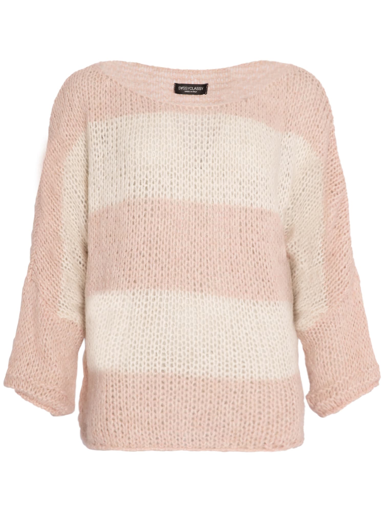 SASSYCLASSY Širok pulover  roza / bela