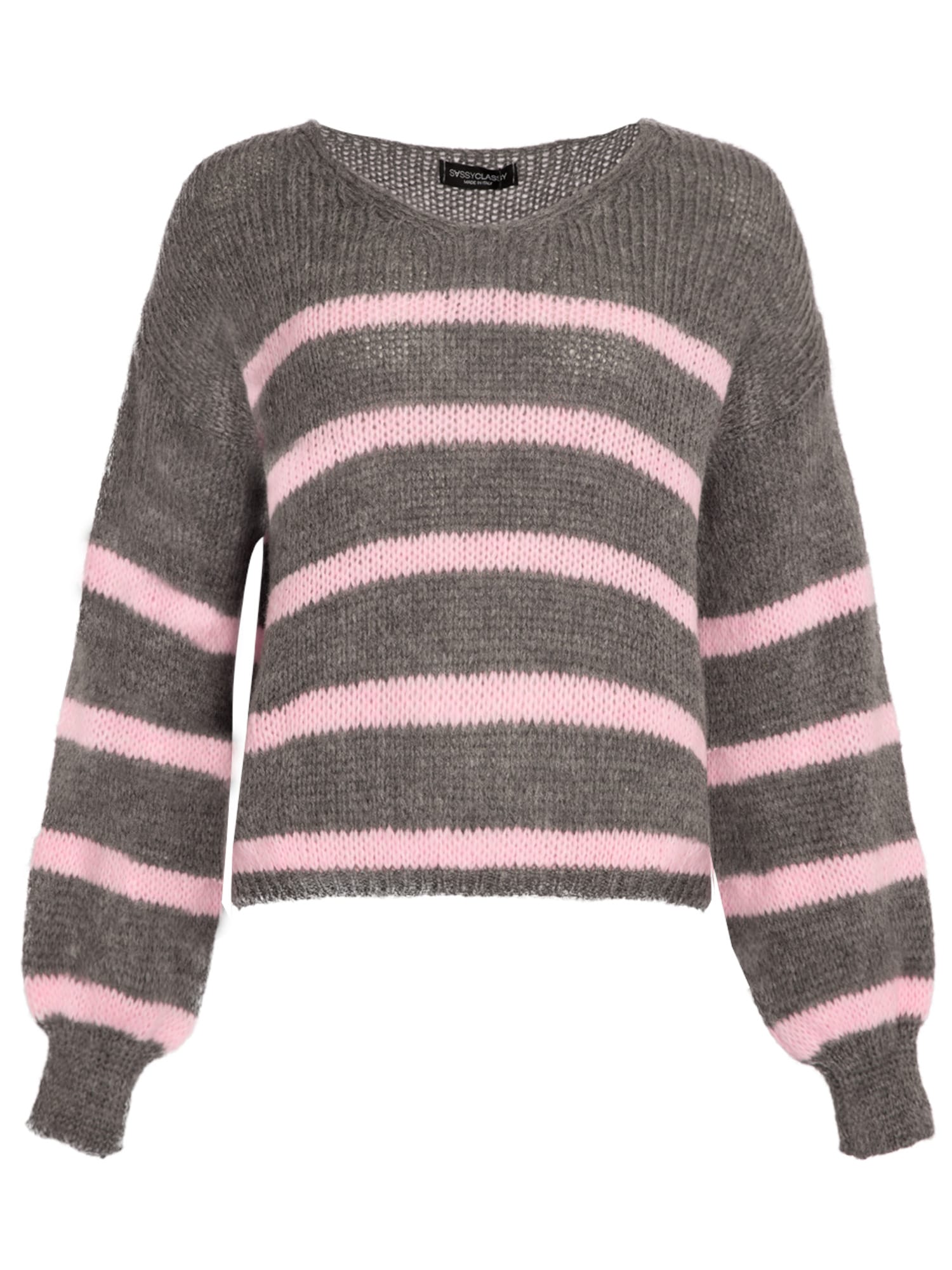 SASSYCLASSY Širok pulover  temno siva / roza