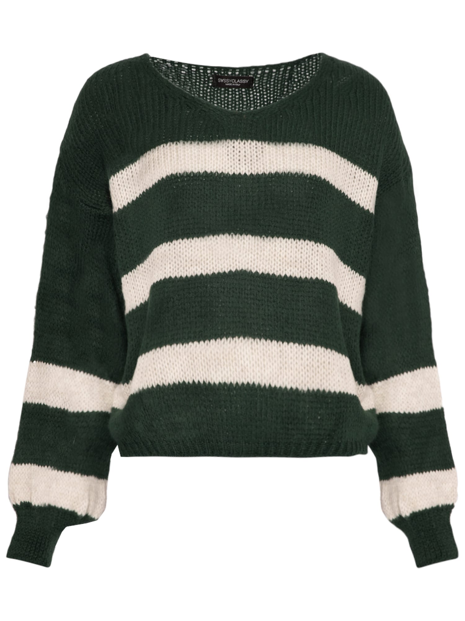 SASSYCLASSY Širok pulover  temno zelena / bela