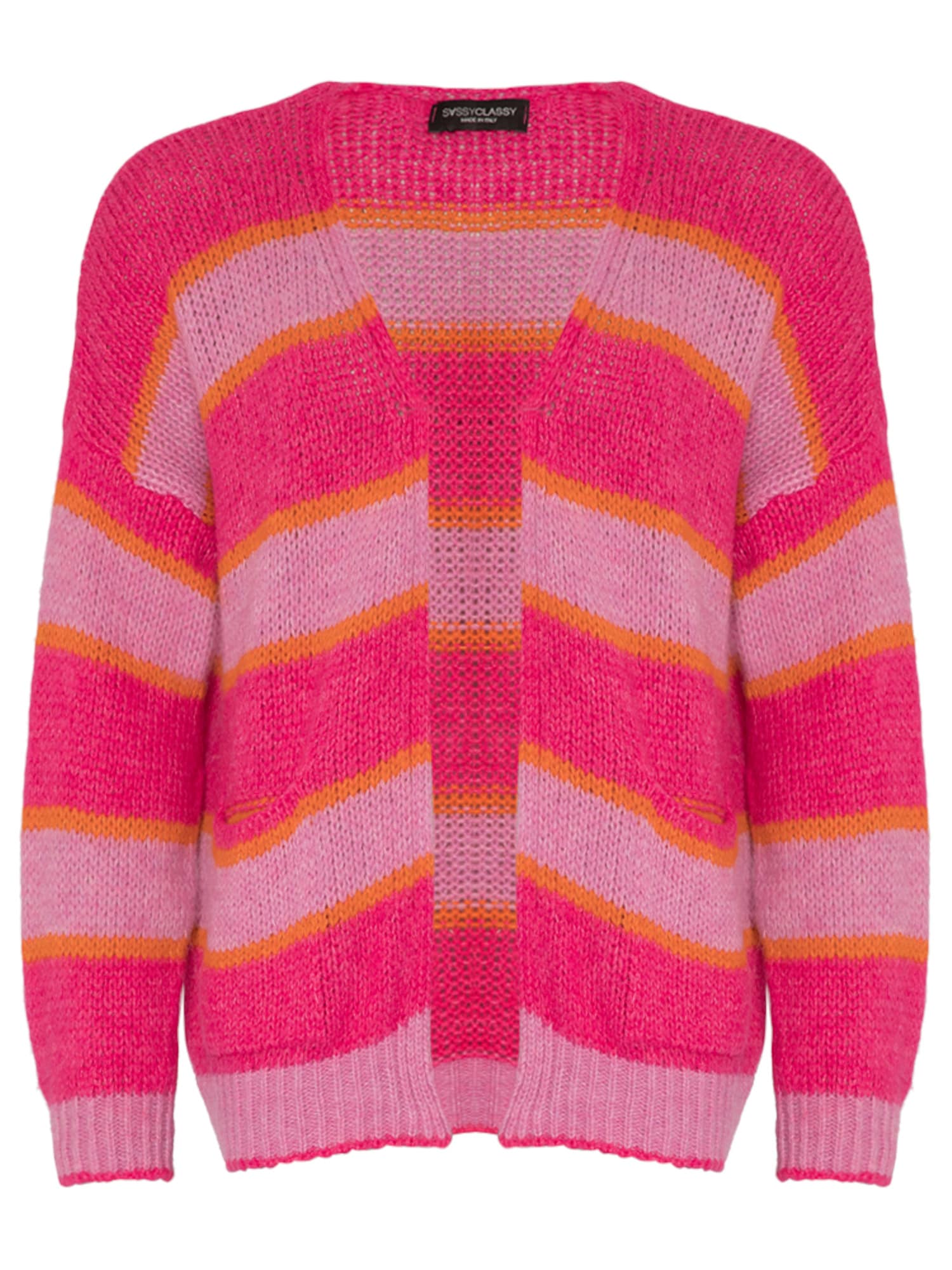 SASSYCLASSY Široka pletena jopa  temno oranžna / magenta / eozin