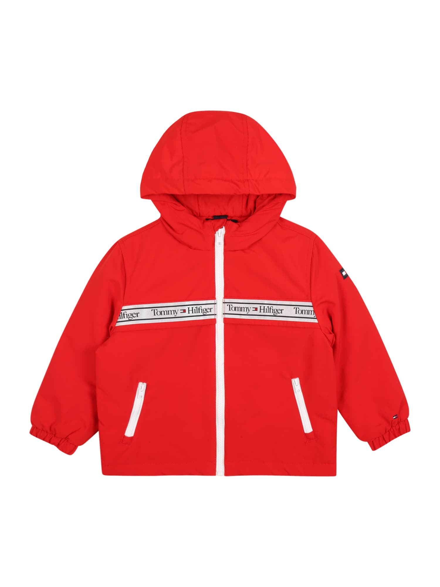 TOMMY HILFIGER Prehodna jakna 'U HERO TAPE JACKET'  rdeča / črna / bela