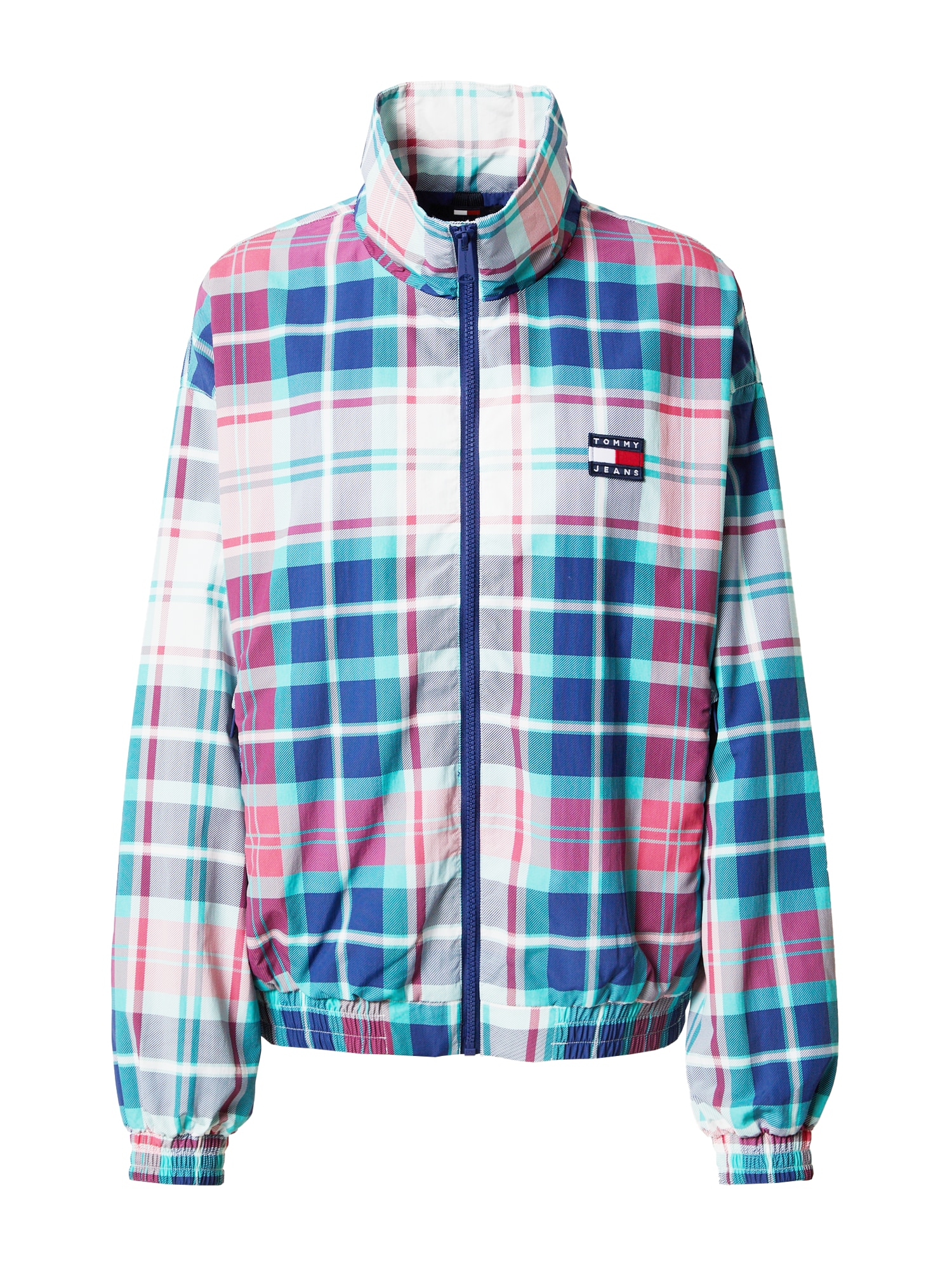 Tommy Jeans Prehodna jakna 'Tartan'  temno modra / zelena / fuksija / bela
