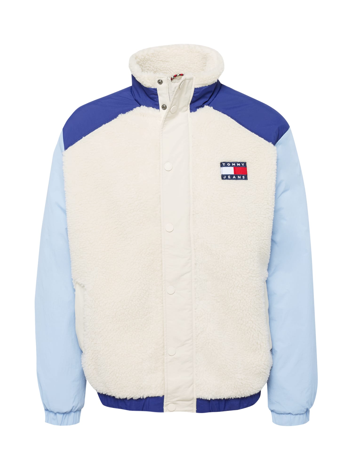 Tommy Jeans Prehodna jakna  kremna / ultra mornarsko modra / svetlo modra / rdeča