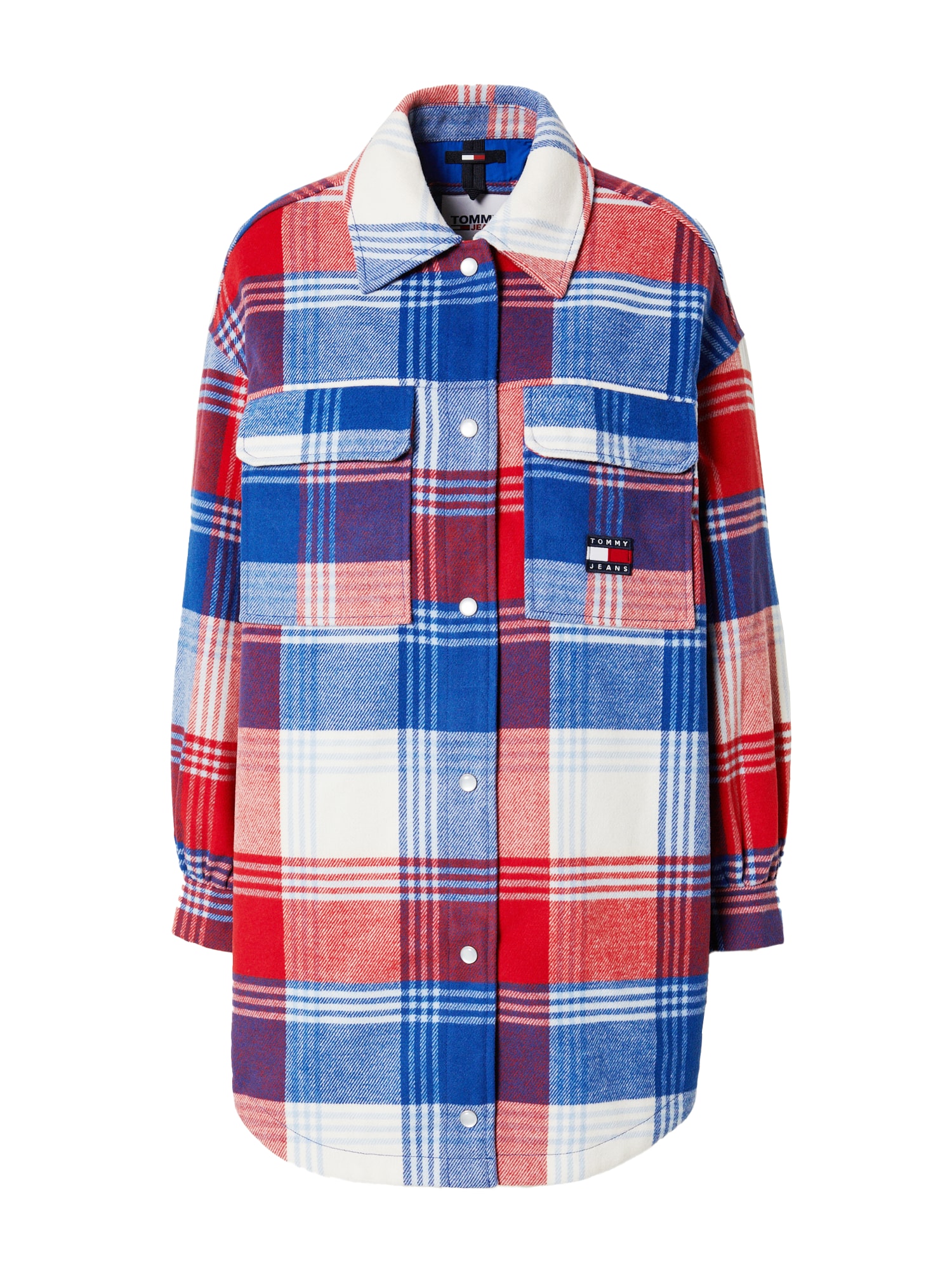 Tommy Jeans Prehodna jakna  modra / karminsko rdeča / bela