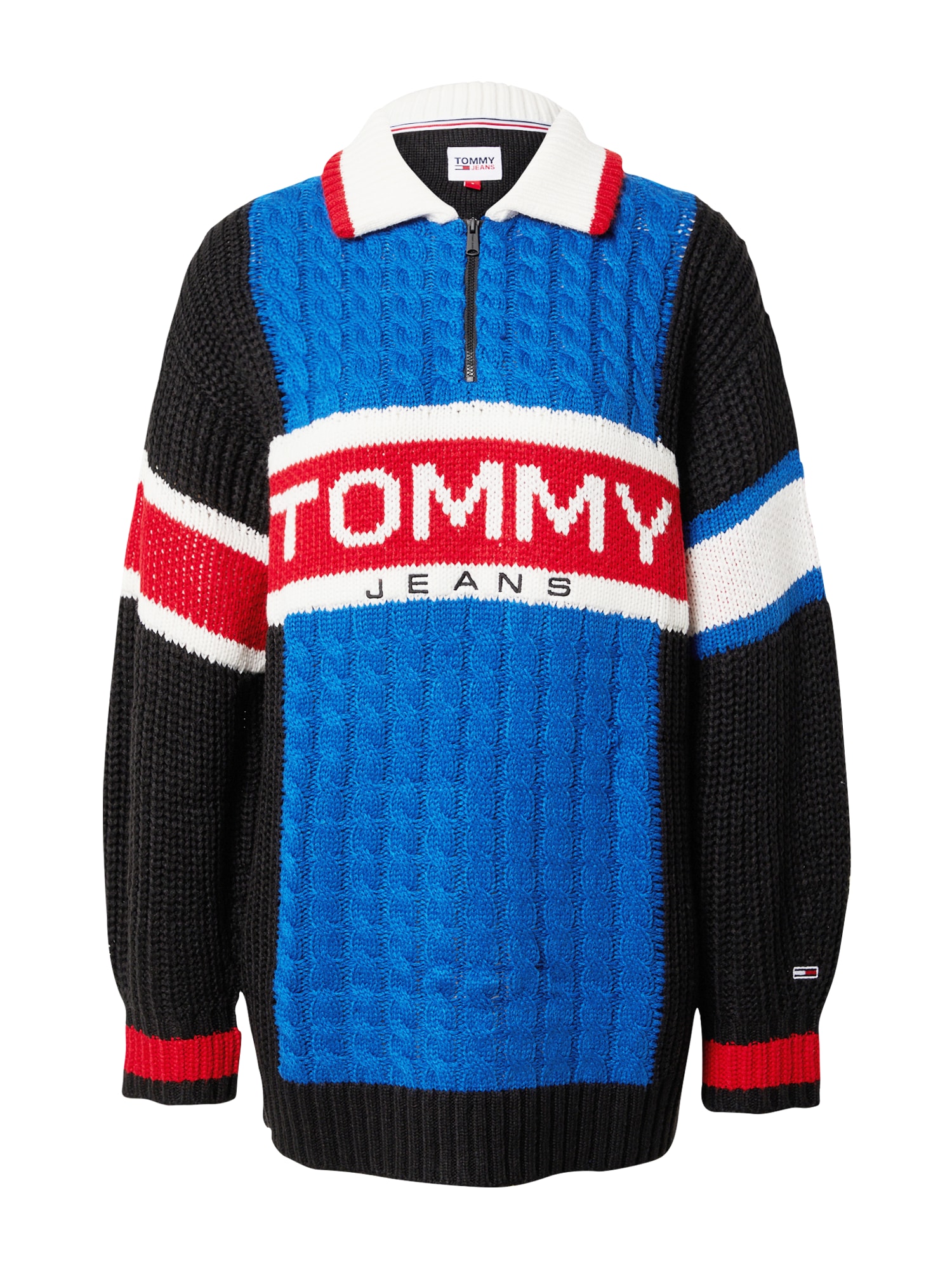 Tommy Jeans Pulover  svetlo modra / rdeča / črna / bela