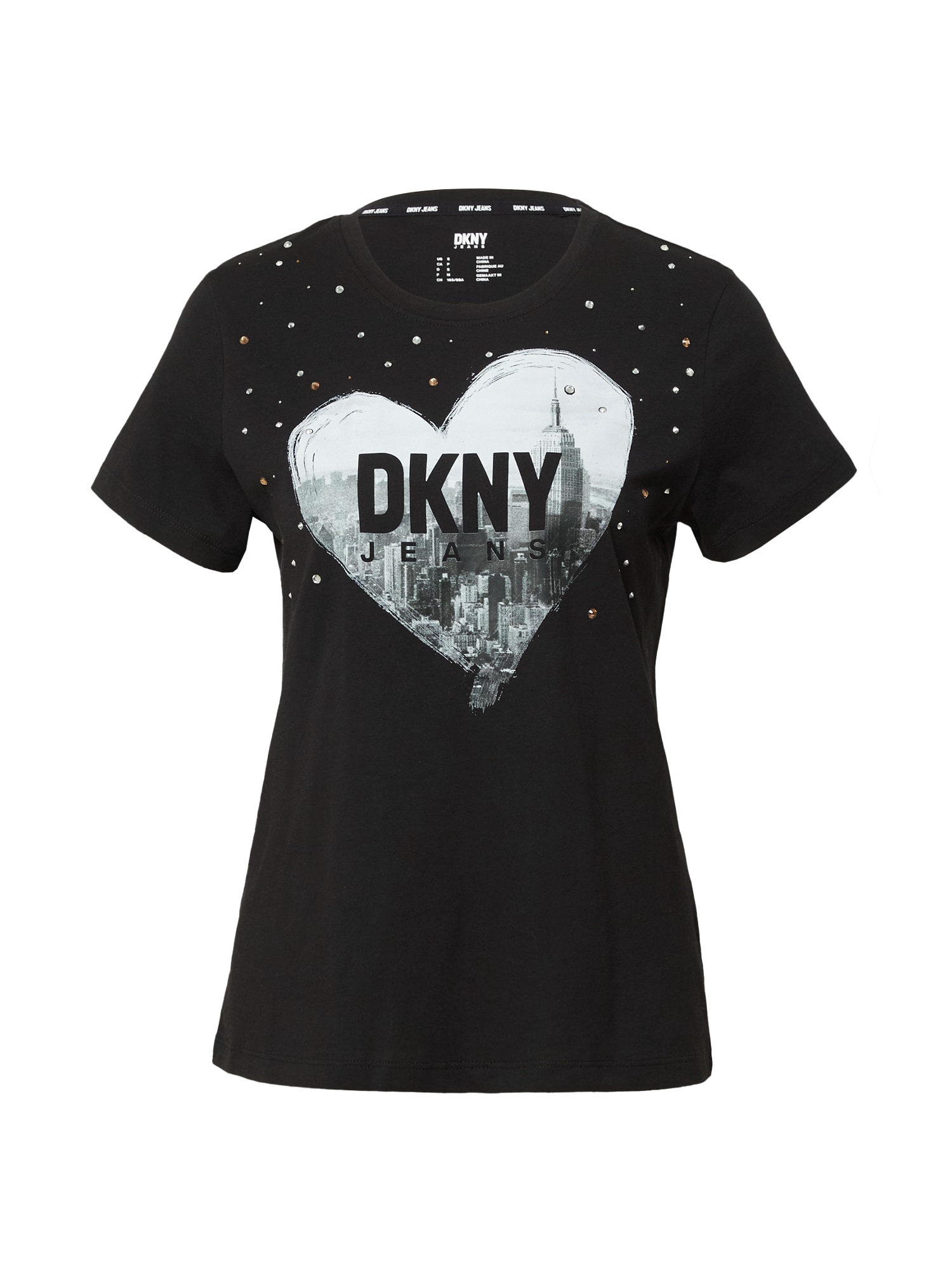 DKNY Majica  črna / srebrna / bela