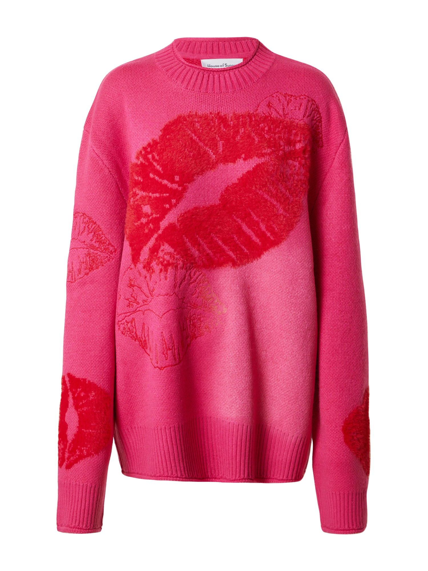 House of Sunny Širok pulover 'LOVE NOTES'  pitaja / krvavo rdeča