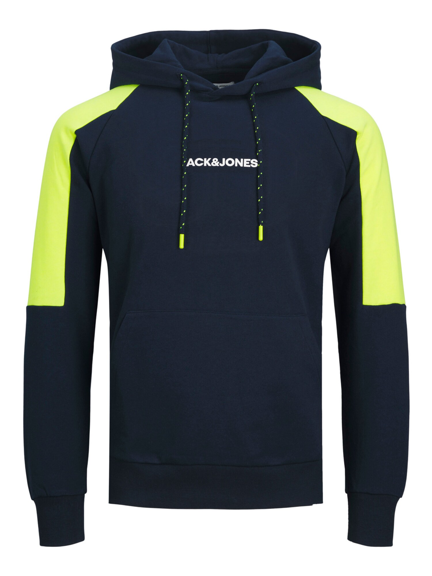 JACK & JONES Majica 'GLOBUS'  mornarska / neonsko zelena / bela