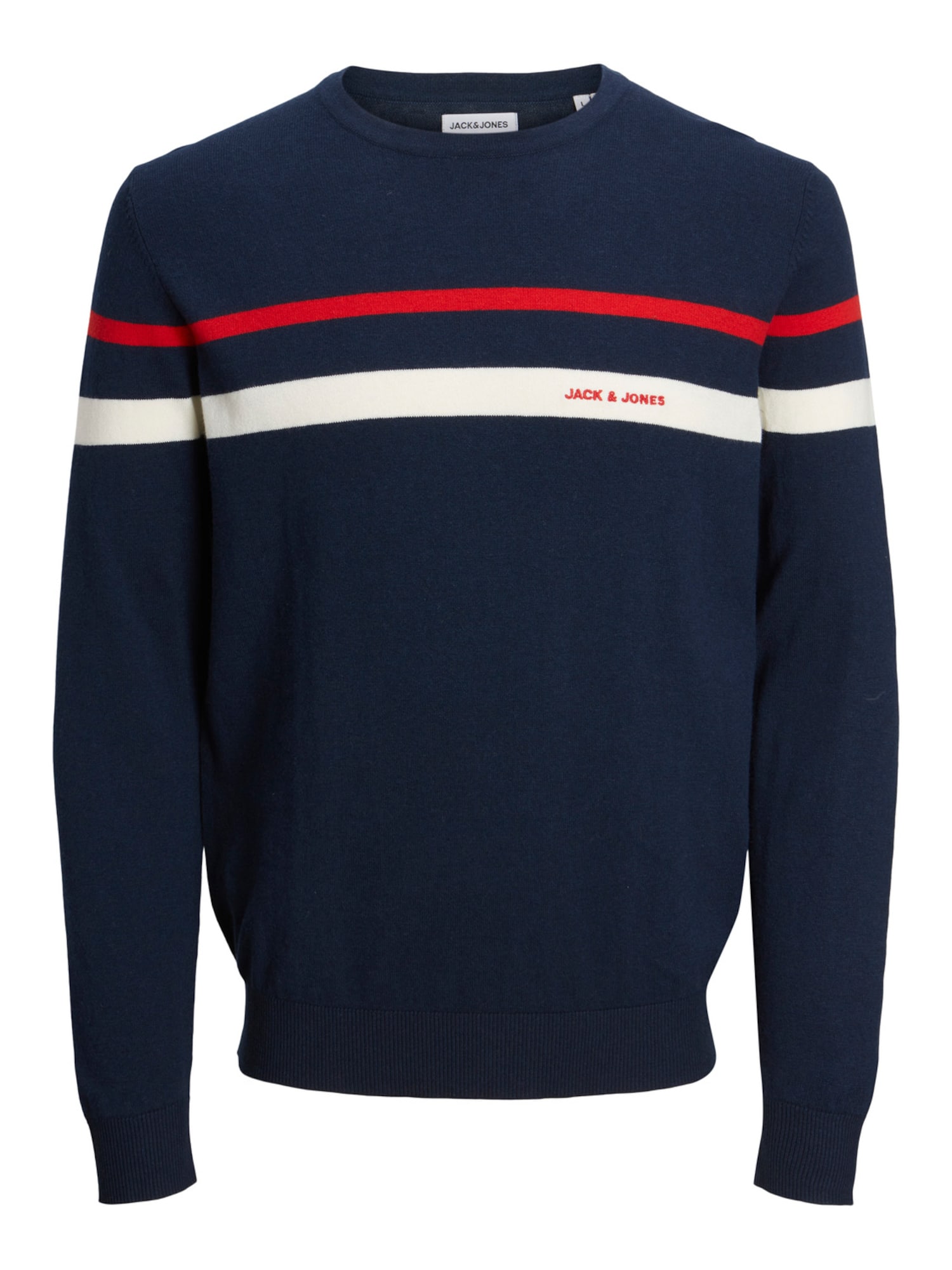 JACK & JONES Pulover 'Emil'  kremna / nočno modra / rdeča